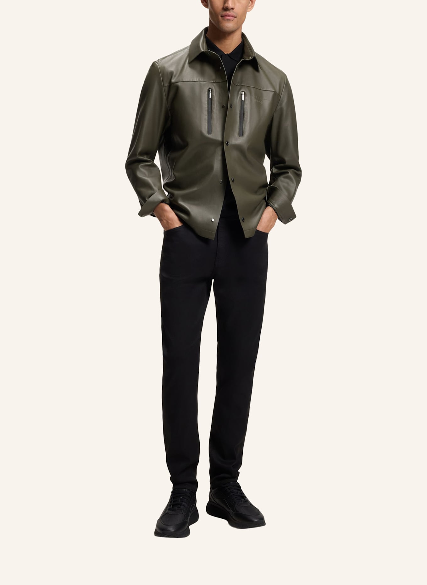 BOSS Lederjacke: GRÜN