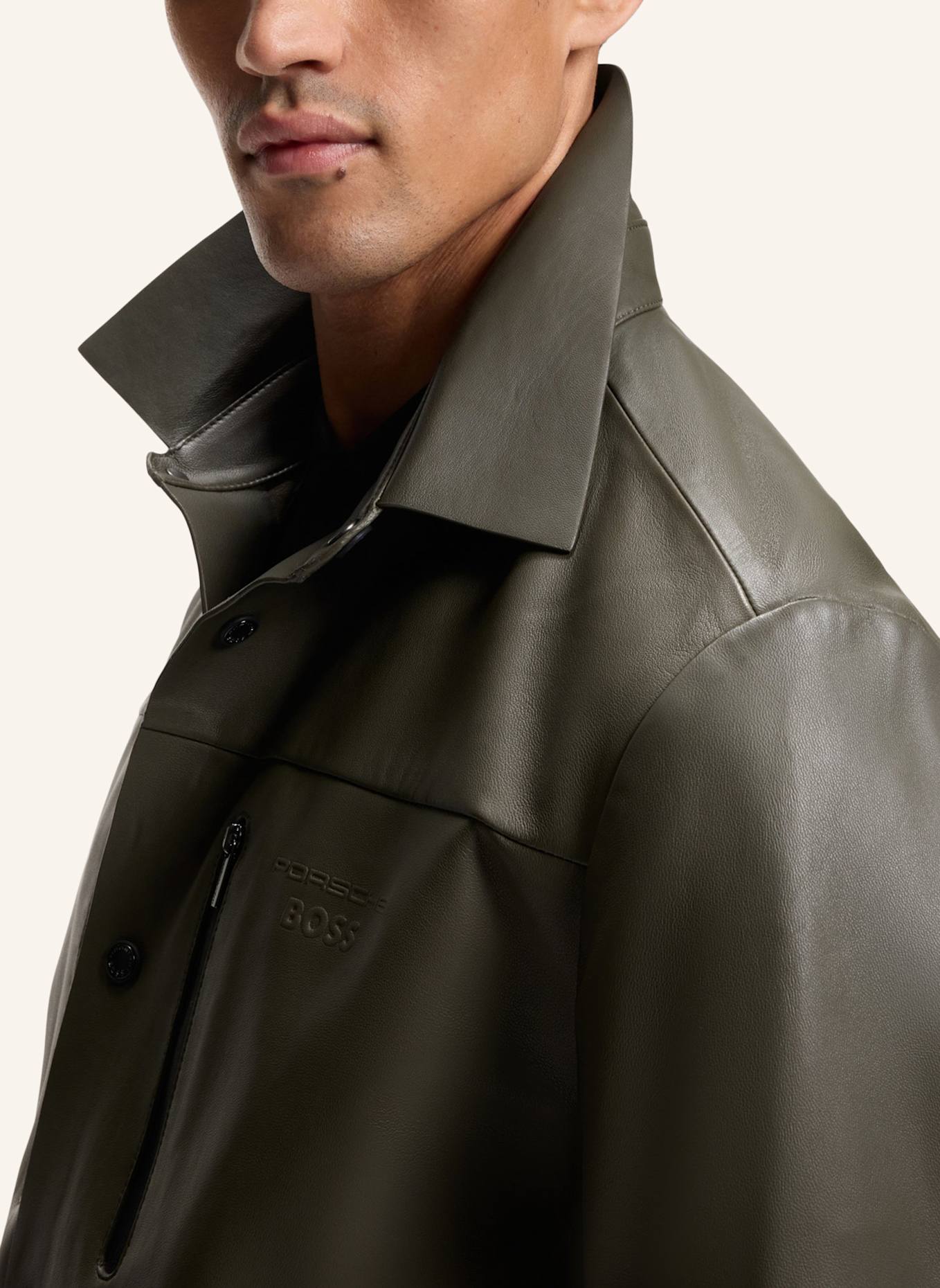 BOSS Lederjacke: GRÜN