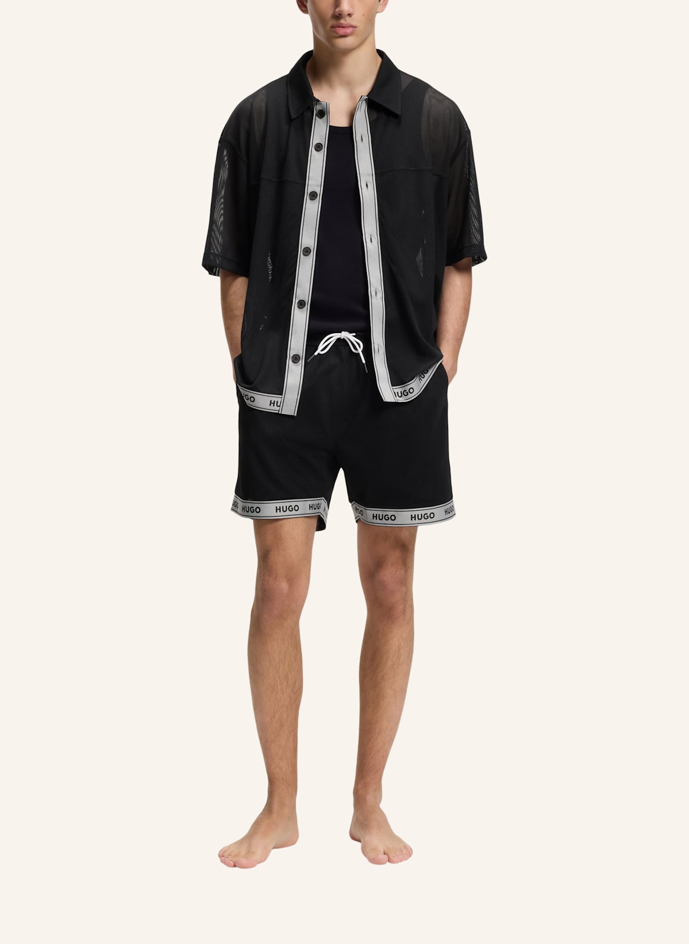 HUGO Badeshort LITE_BEACH SHIRT: SCHWARZ