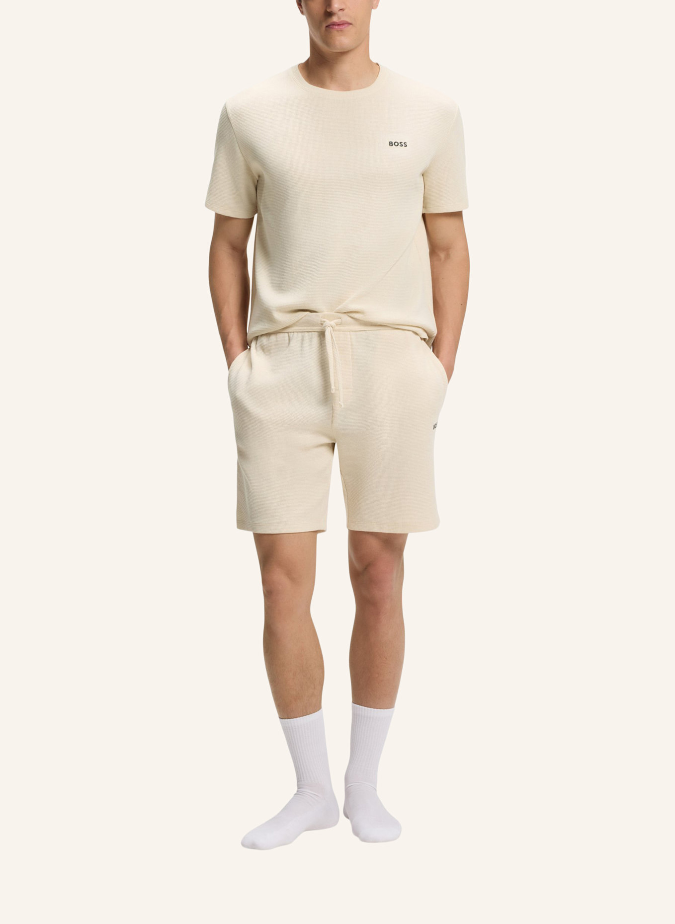 BOSS Pyjama-Oberteil WAFFLE T-SHIRT Regular Fit: WEISS