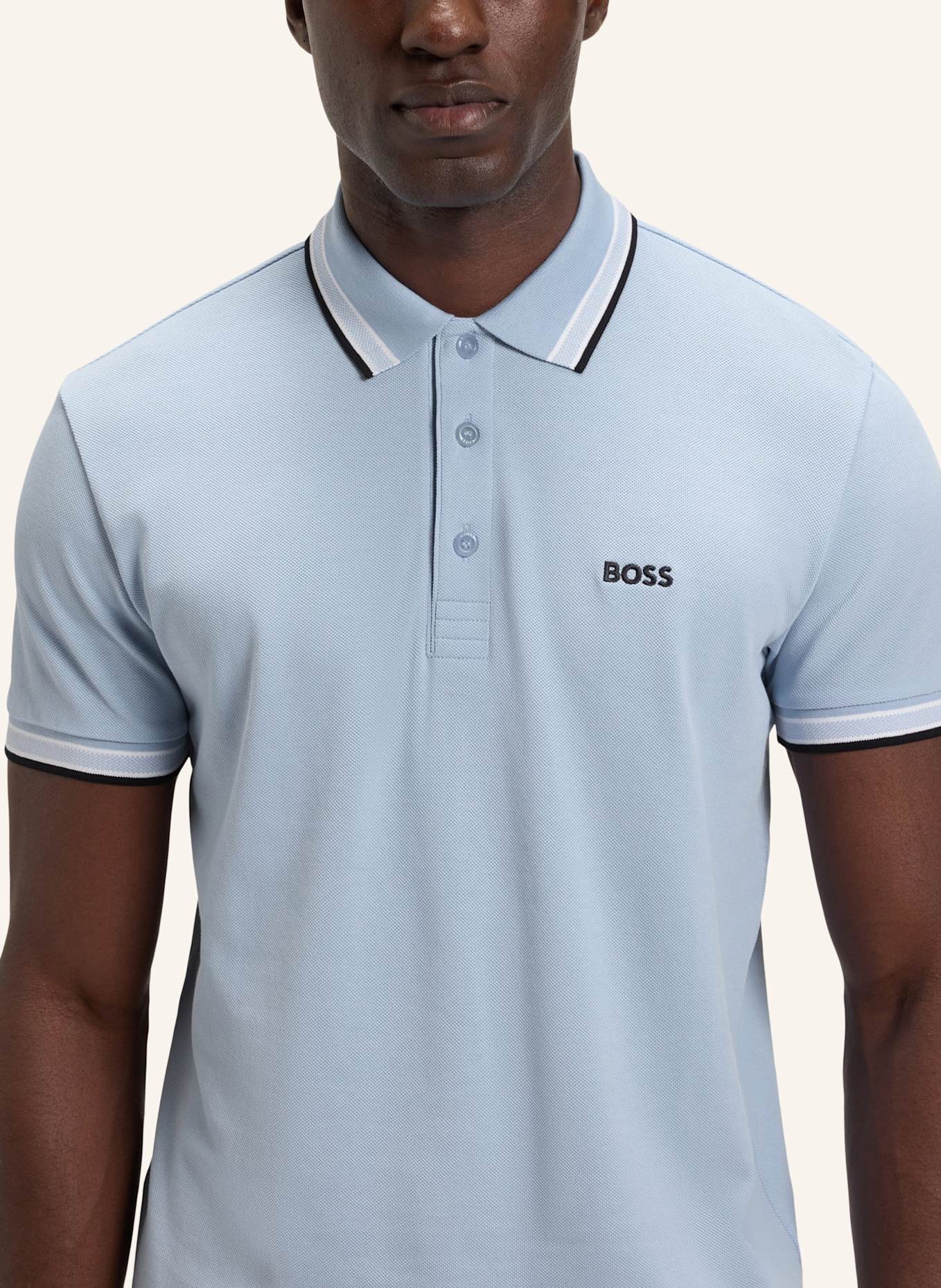 BOSS Piqué-Poloshirt PADDY CURVED Regular Fit: HELLBLAU