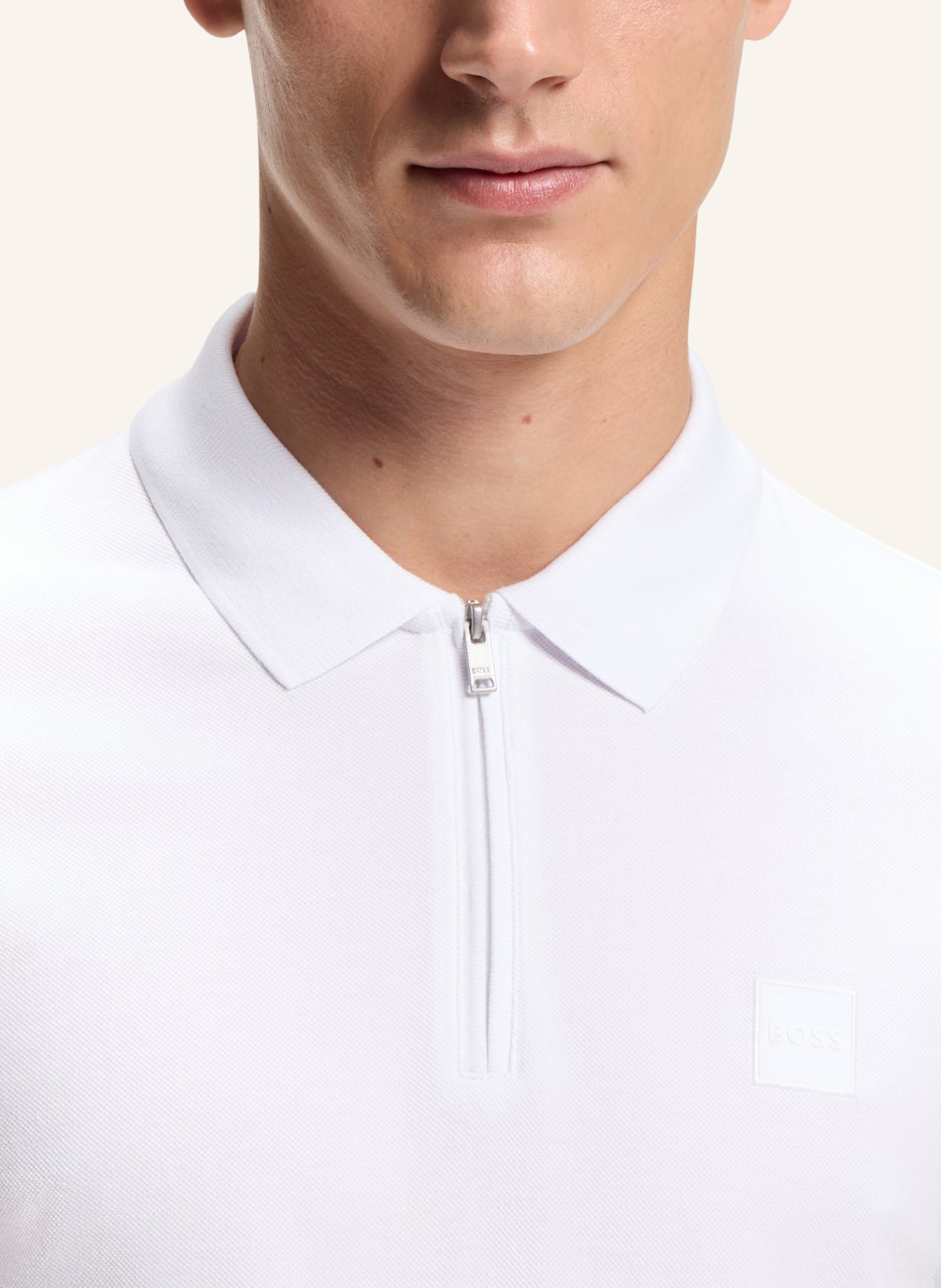 BOSS Piqué-Poloshirt PASSERZIP: WEISS