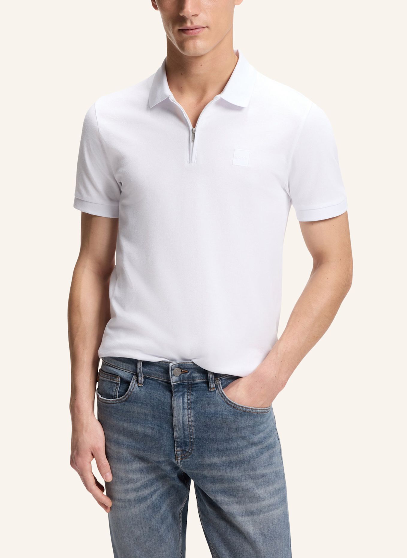 BOSS Piqué-Poloshirt PASSERZIP: WEISS