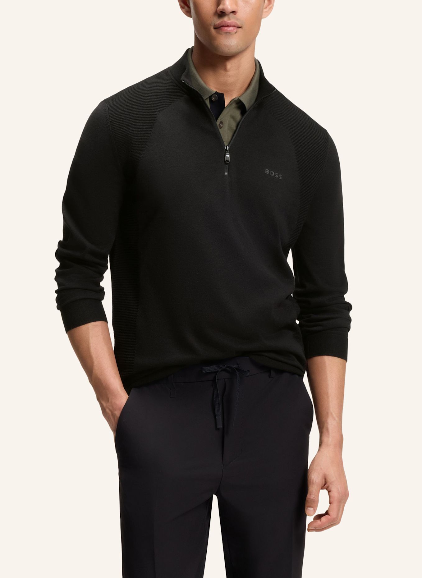 BOSS Pullover KN_MOMENTUM-LITE MZ Regular Fit: SCHWARZ