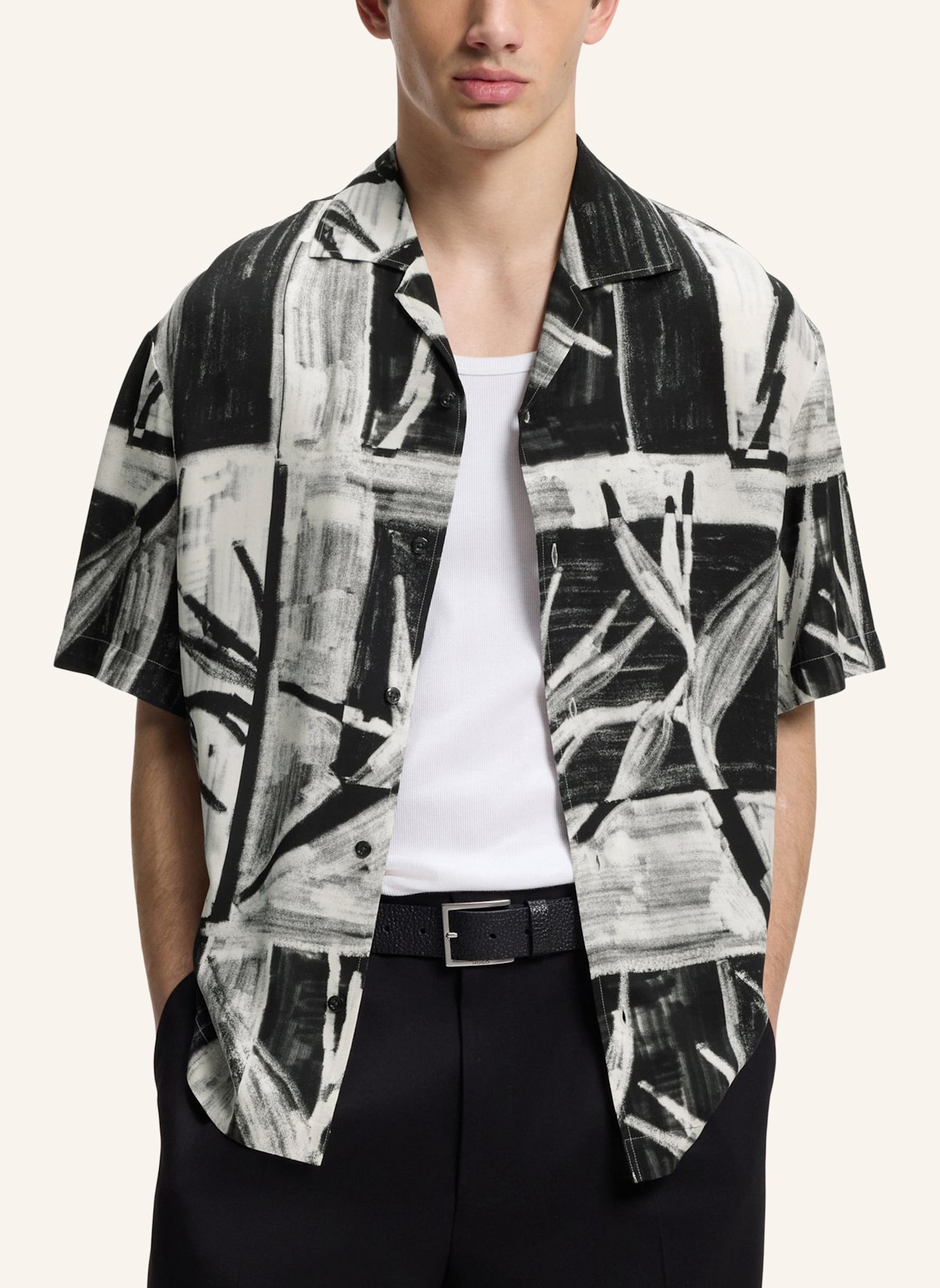 HUGO Hemd EXOLINO Oversize Fit: SCHWARZ