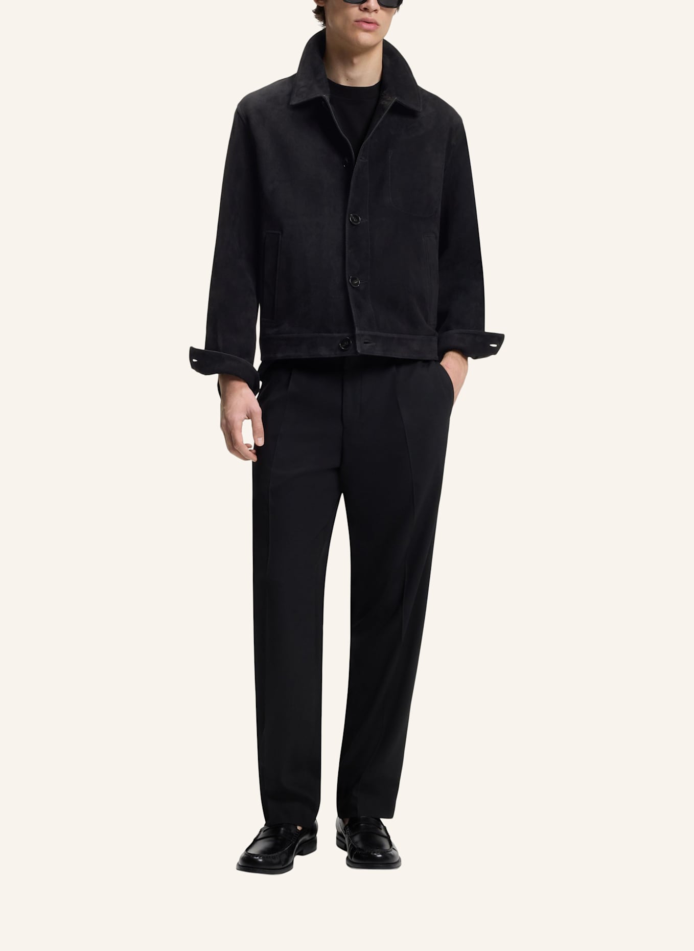 HUGO Lederjacke LIGOR Regular Fit: DUNKELBLAU