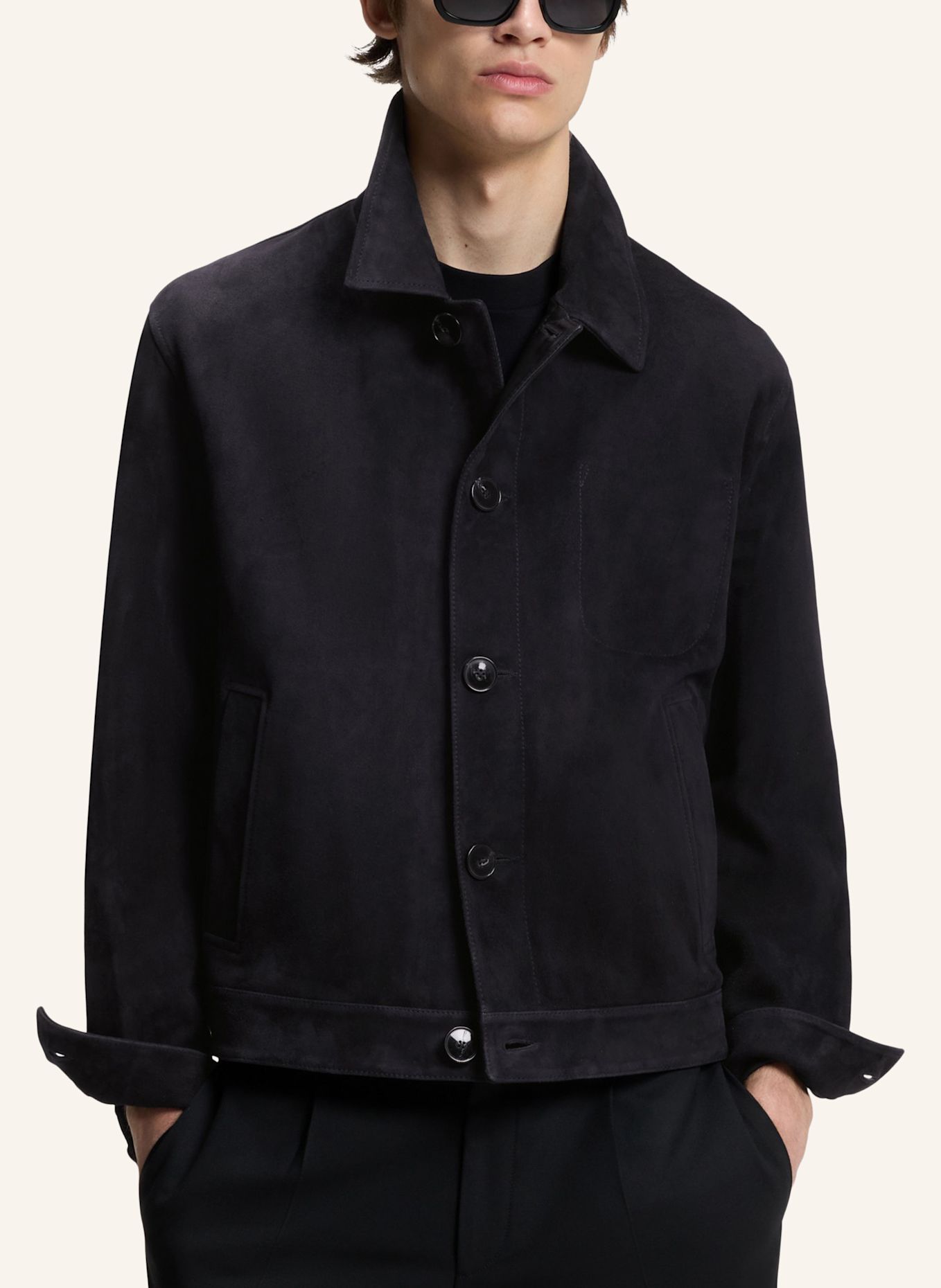 HUGO Lederjacke LIGOR Regular Fit: DUNKELBLAU