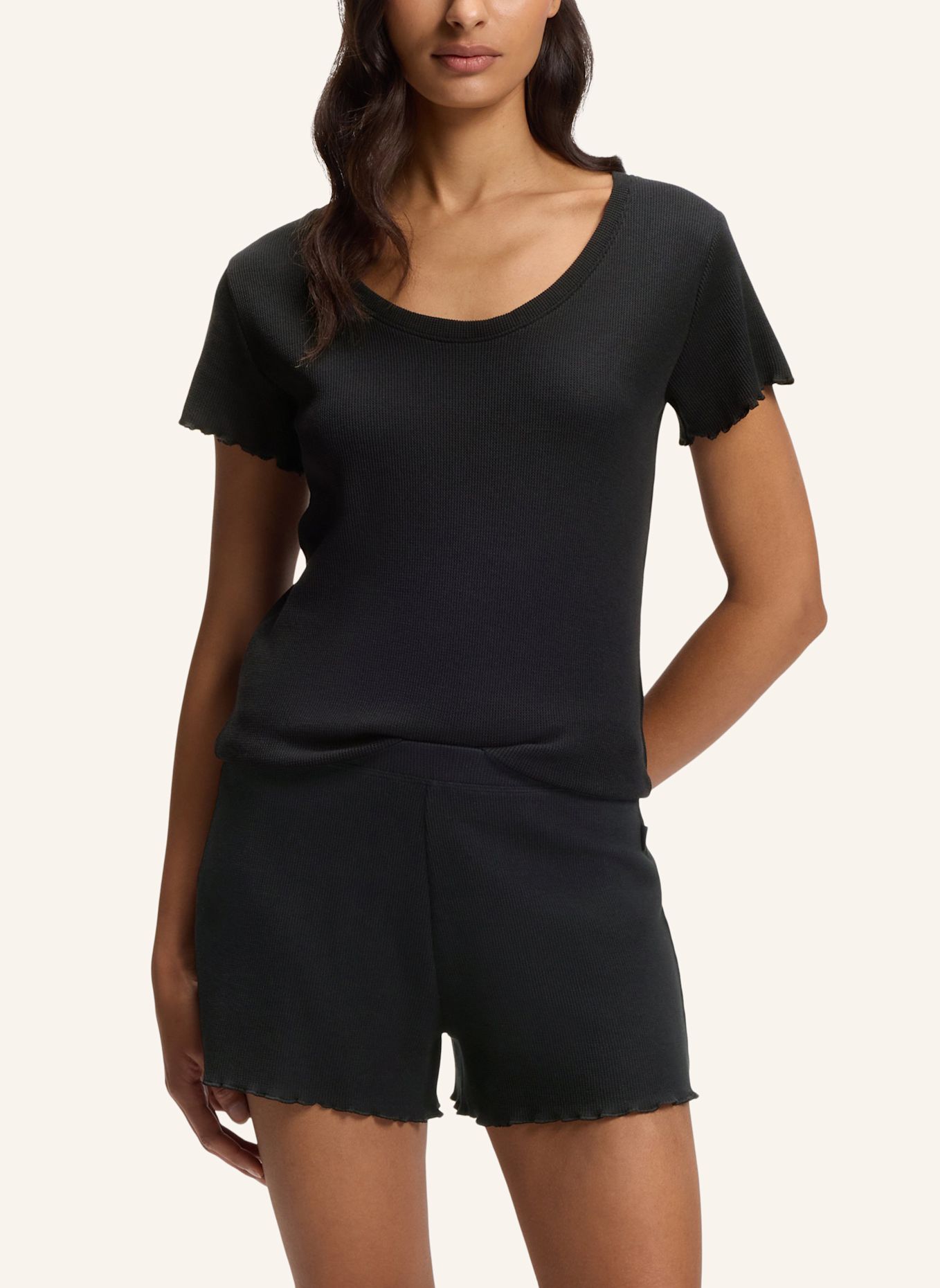 BOSS Pyjamas Tops COSY WAFFLE_T-SHIRT: SCHWARZ