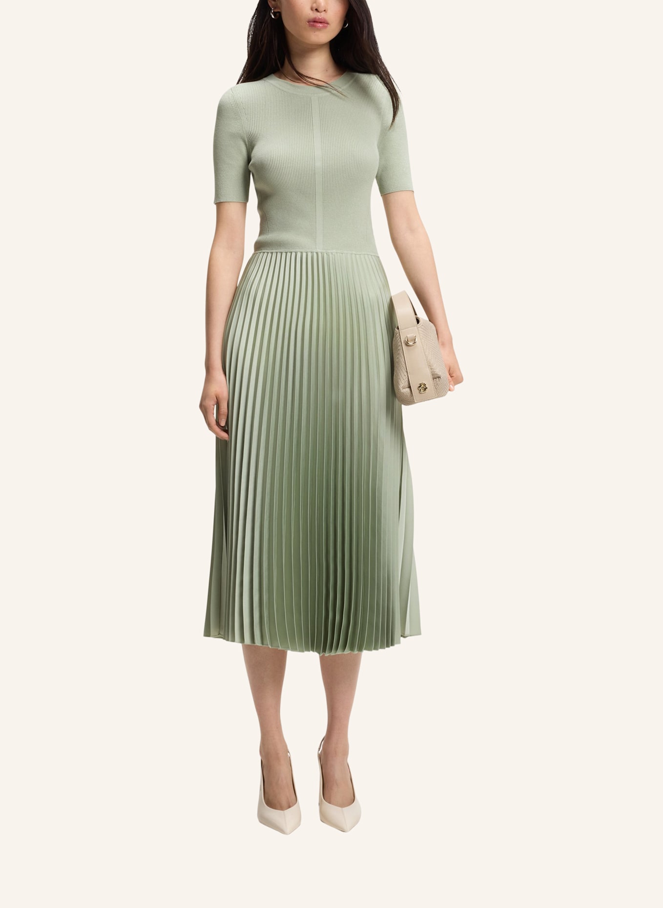 BOSS Kleid FADRIDI im Materialmix mit Plissees: GRÜN
