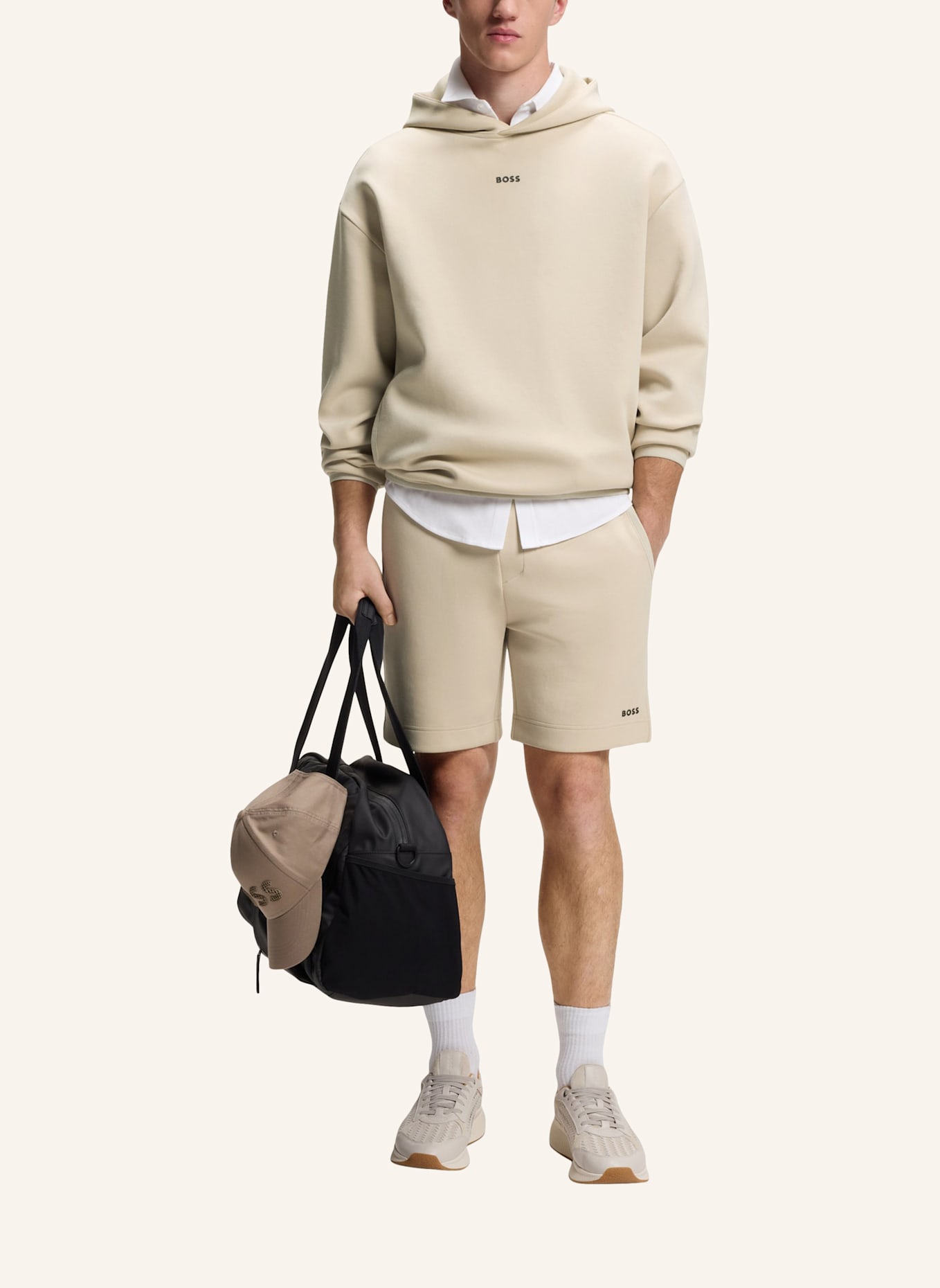 BOSS Sweatshirt SW_GLOBE HOOD Relaxed Fit: BEIGE