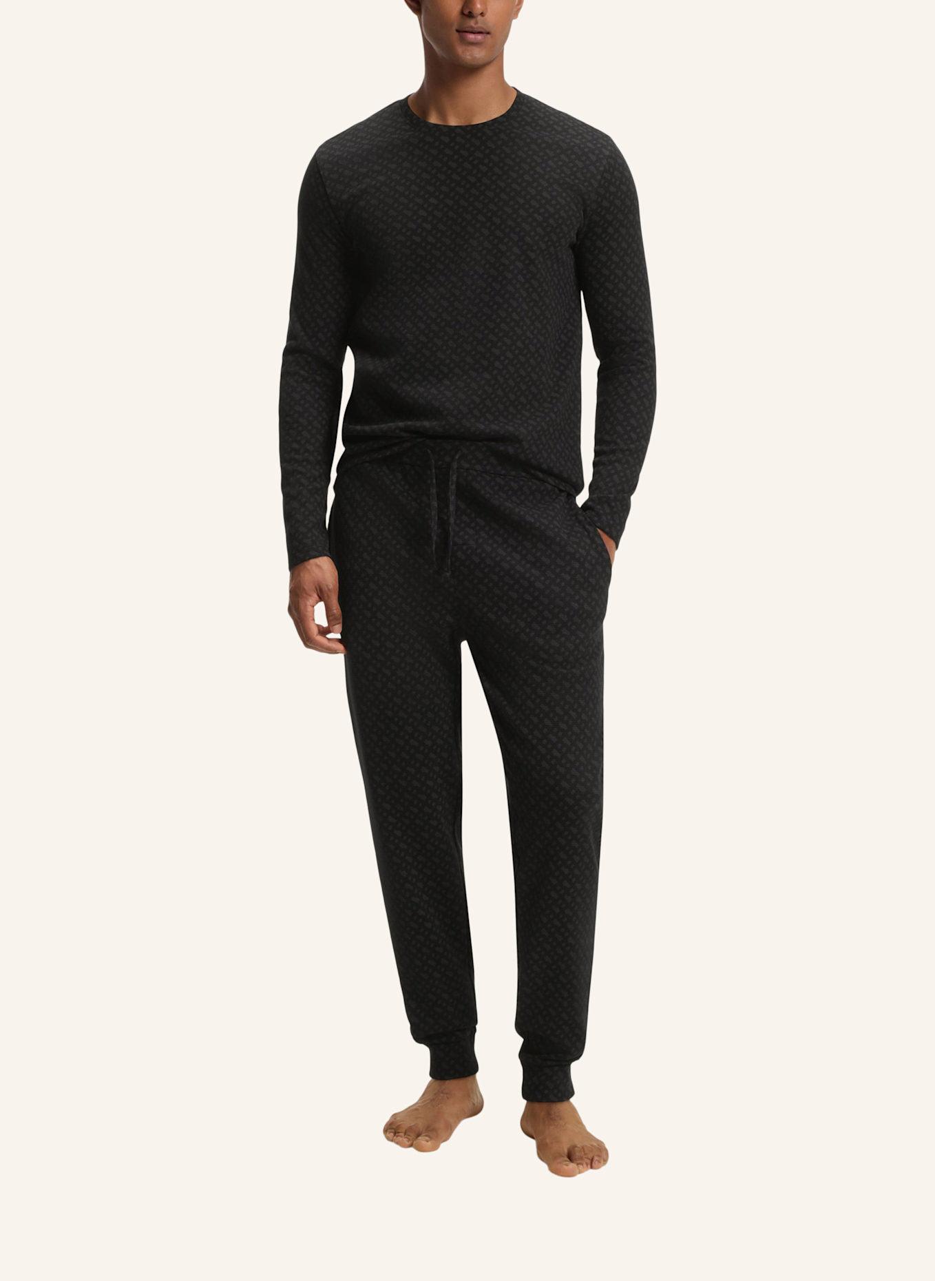 BOSS Pyjama-Oberteil WAFFLEAOP LS-SHIRT Regular Fit: SCHWARZ