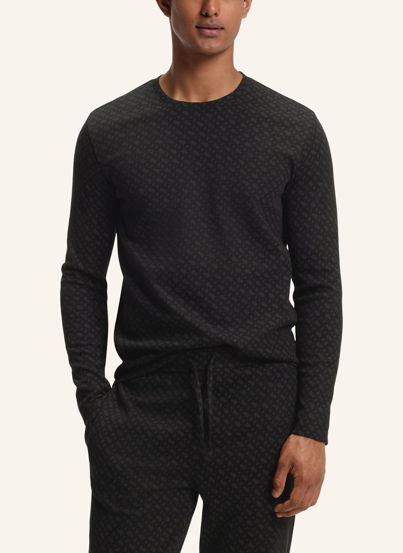 BOSS Pyjama-Oberteil WAFFLEAOP LS-SHIRT Regular Fit: SCHWARZ
