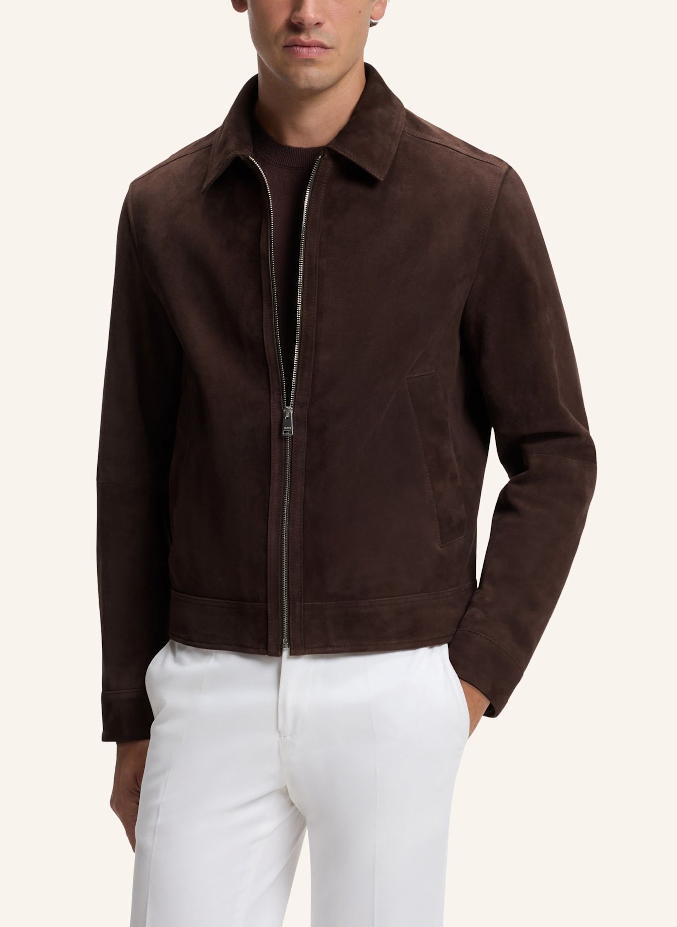 BOSS Lederjacke H-MALBANO7: DUNKELBRAUN