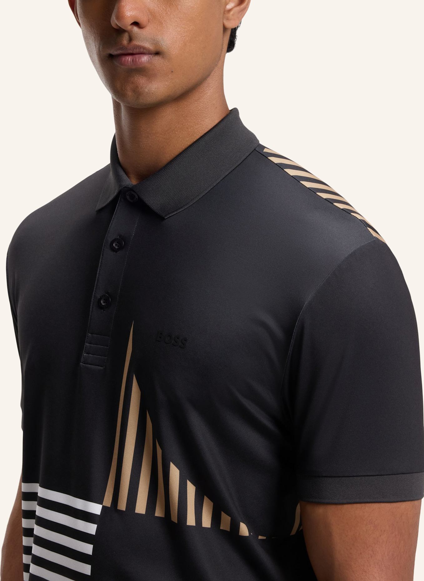BOSS Polo PADDY STRIPED C1 Regular Fit: SCHWARZ