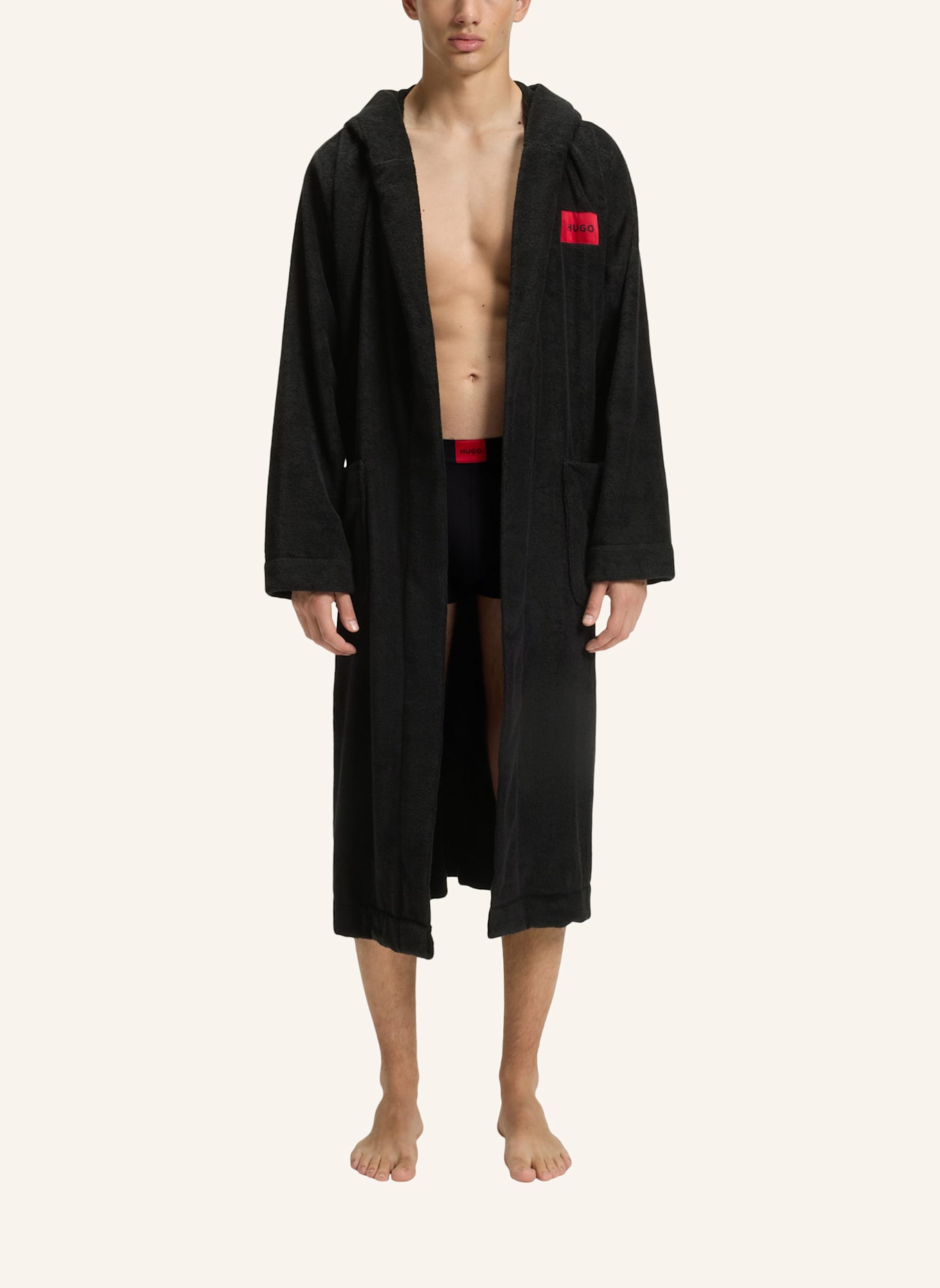 HUGO Morgenmantel TERRY GOWN HOODED: SCHWARZ