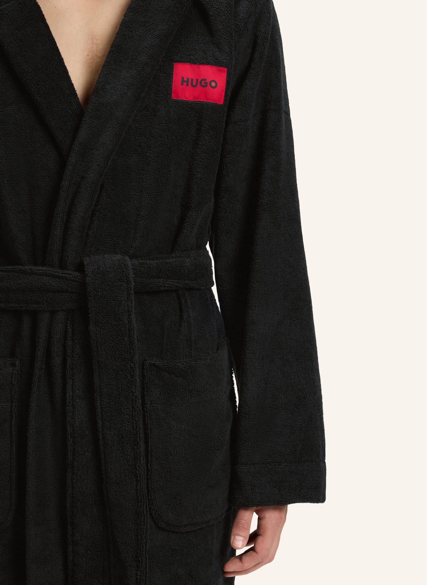 HUGO Morgenmantel TERRY GOWN HOODED: SCHWARZ