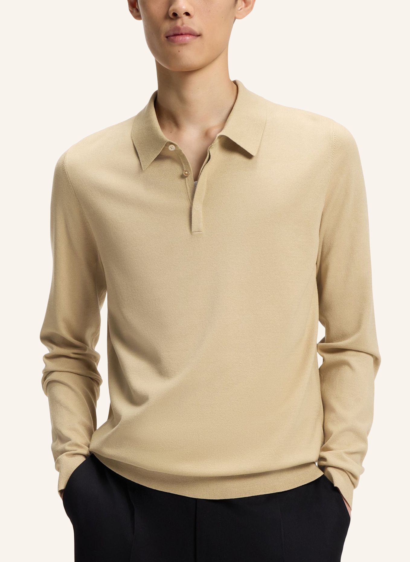 HUGO Strick-Poloshirt SAN PIPPO Slim Fit: BEIGE