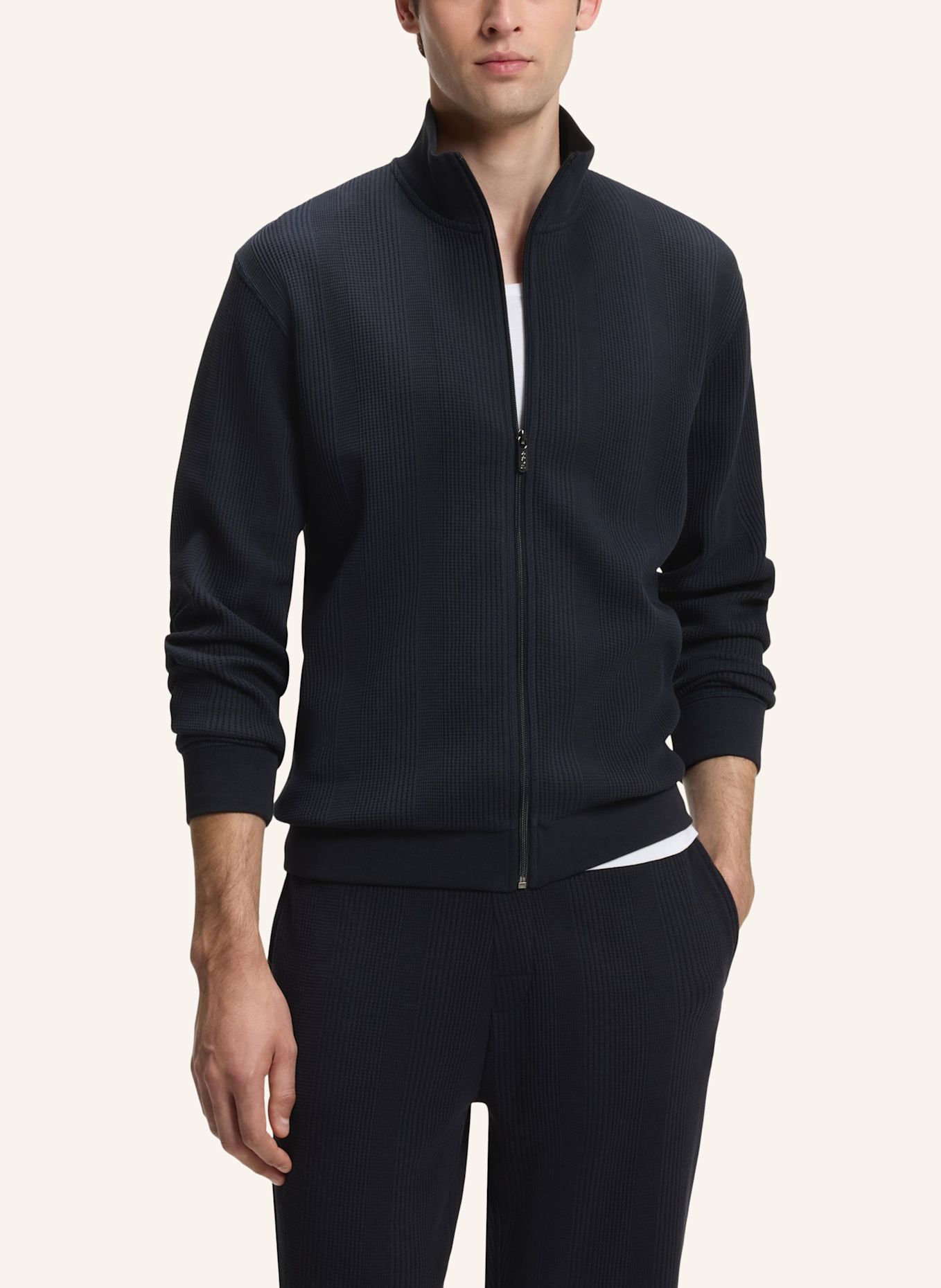 BOSS Loungewear Jacke STRUCTURE ZIP JACKET Regular Fit: DUNKELBLAU