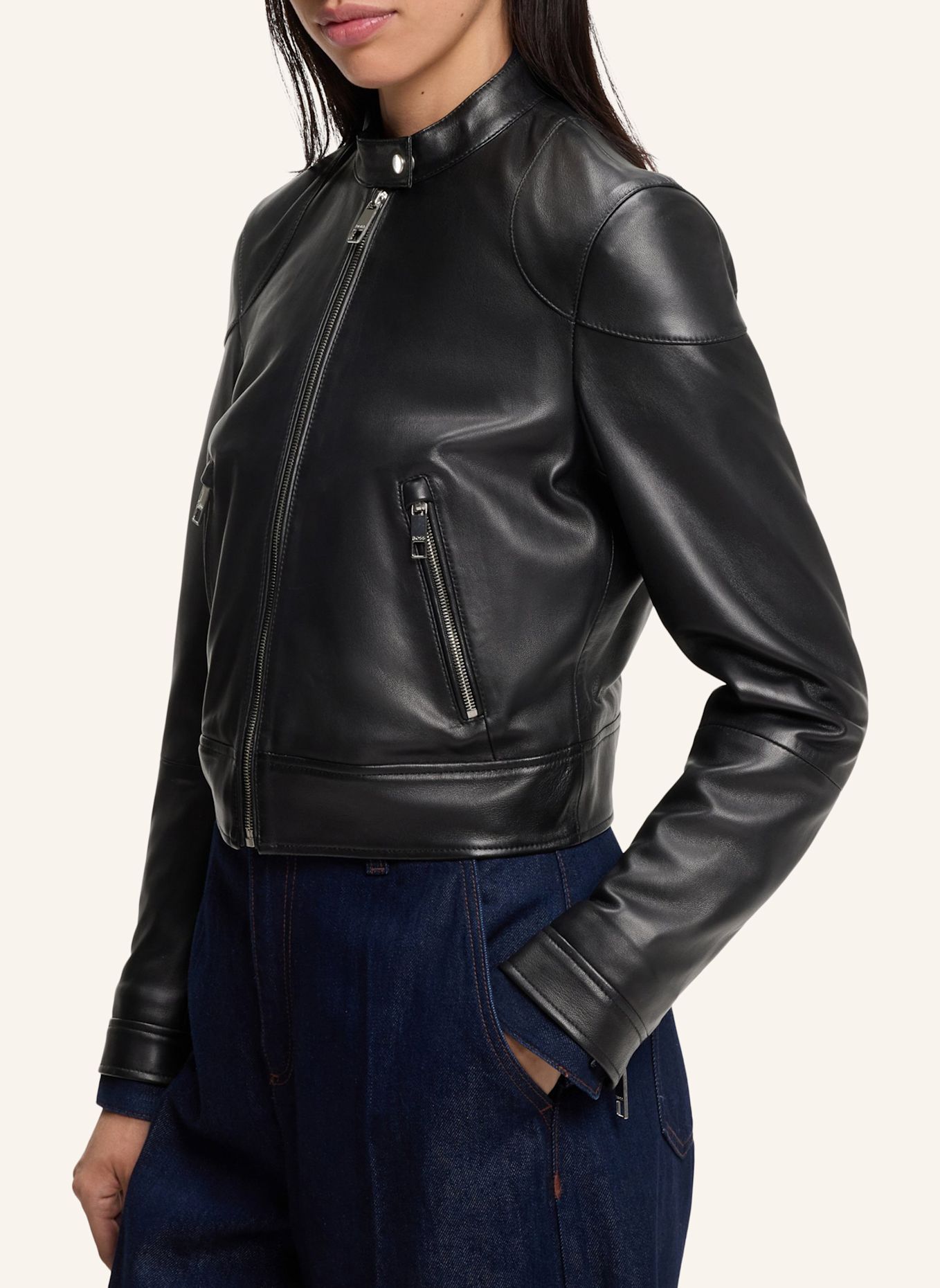 BOSS Lederjacke SATERA Regular Fit: SCHWARZ