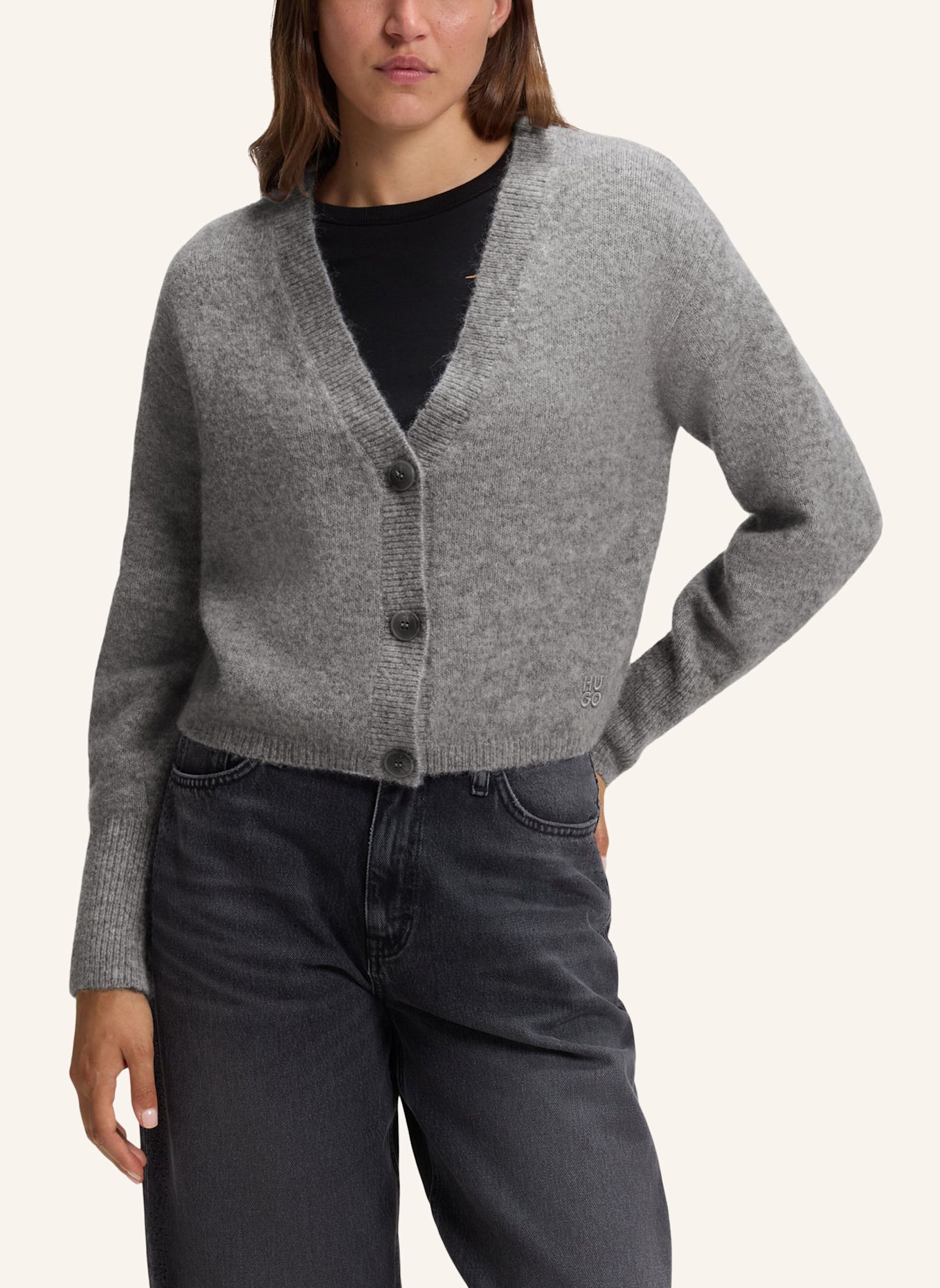 HUGO Strickjacke SIRALA Relaxed Fit: GRAU