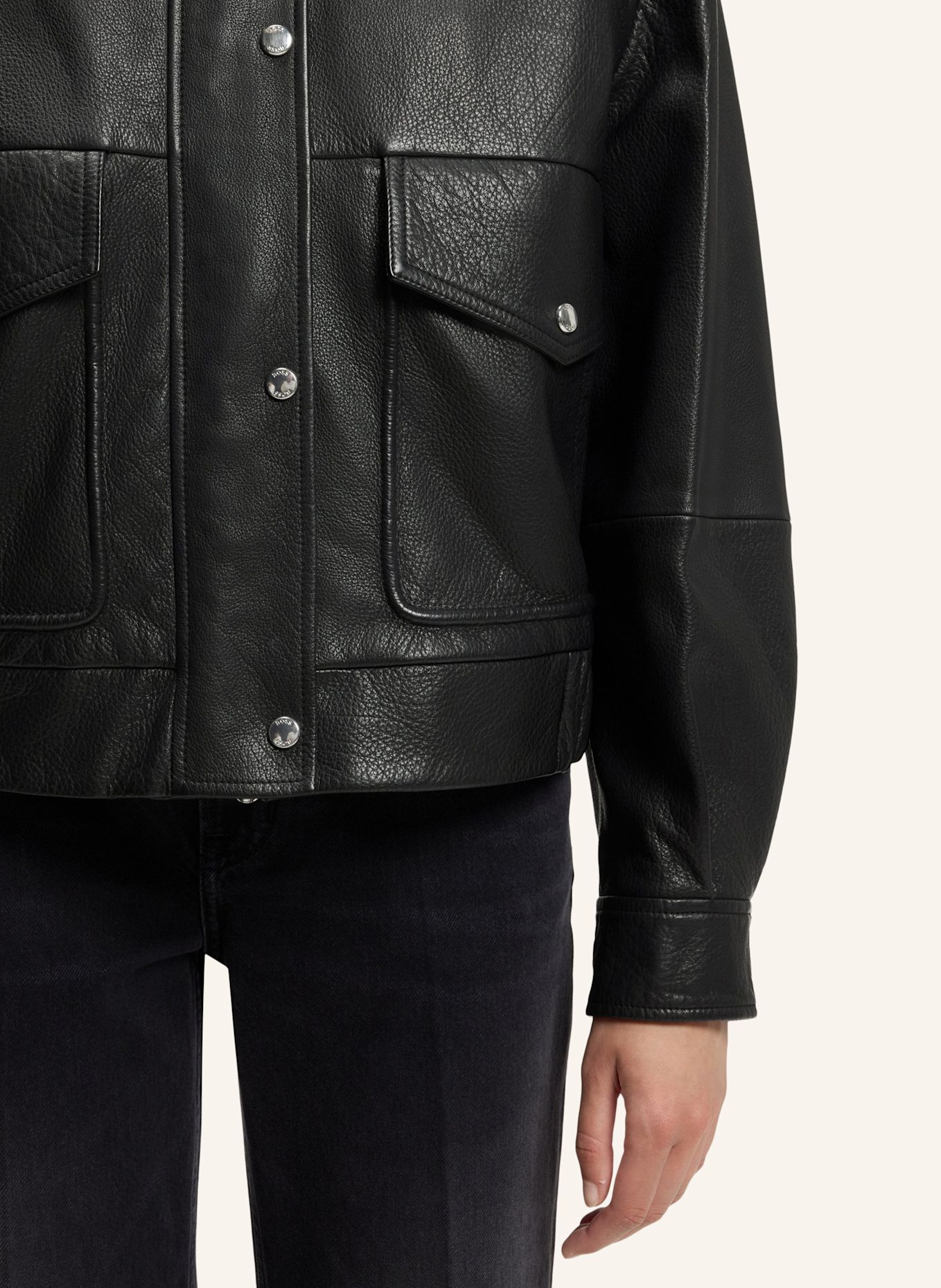 BOSS Lederjacke C_SABEA1 Regular Fit: SCHWARZ