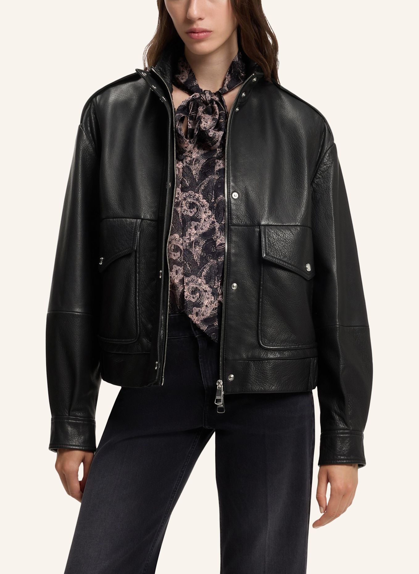 BOSS Lederjacke C_SABEA1 Regular Fit: SCHWARZ