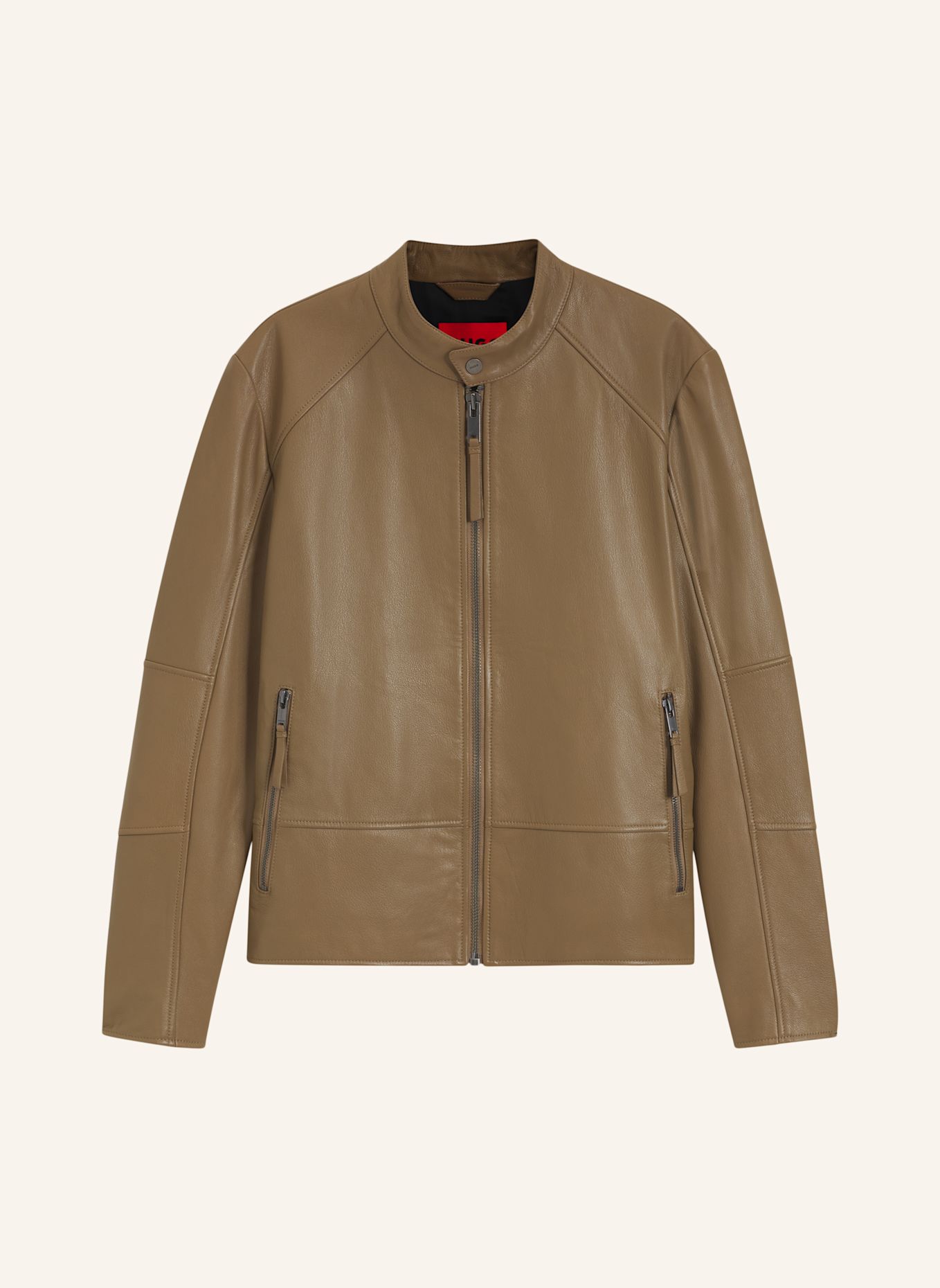 HUGO Lederjacke LIKOS Slim Fit: BEIGE