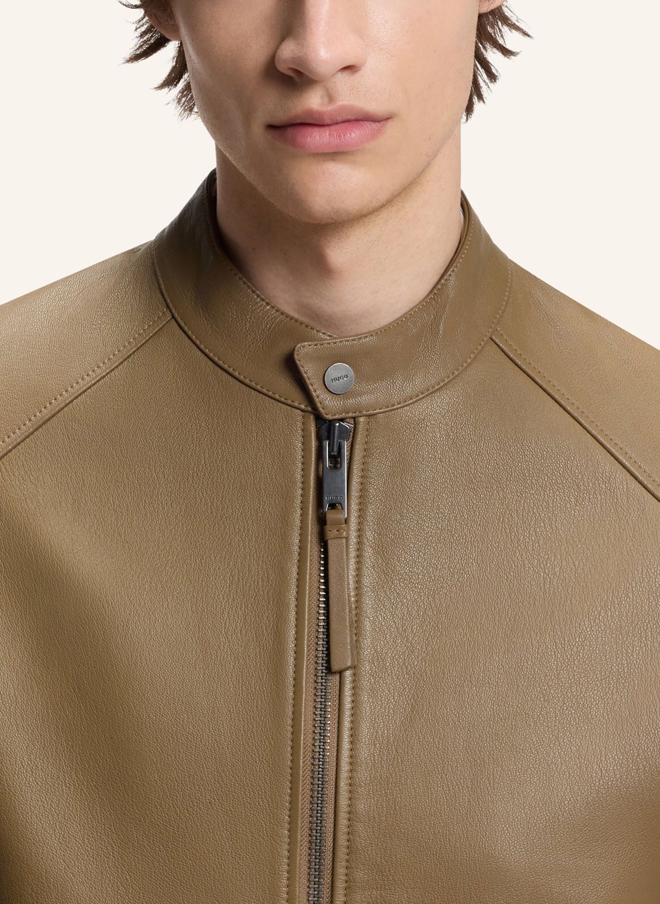 HUGO Lederjacke LIKOS Slim Fit: BEIGE