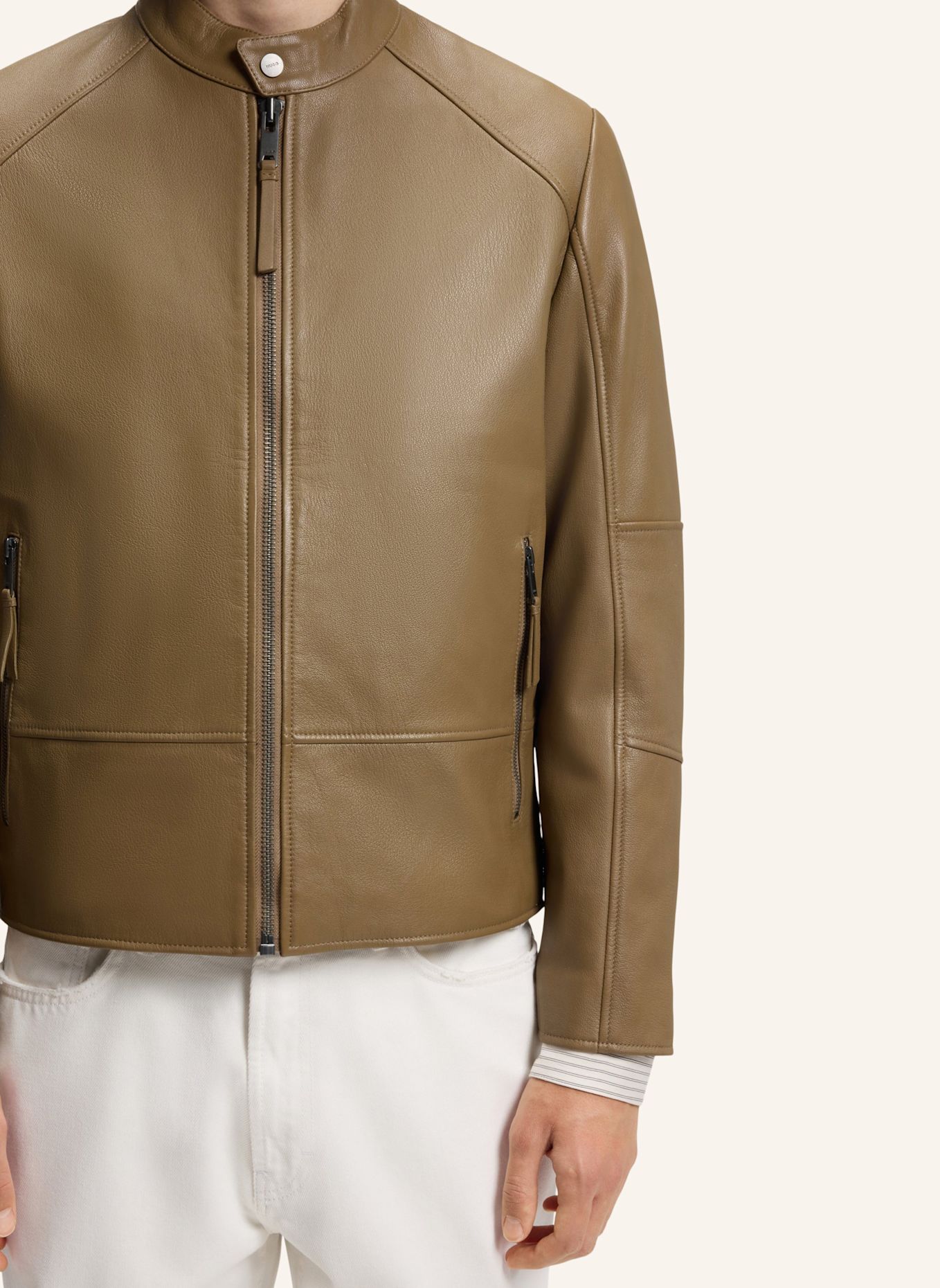 HUGO Lederjacke LIKOS Slim Fit: BEIGE