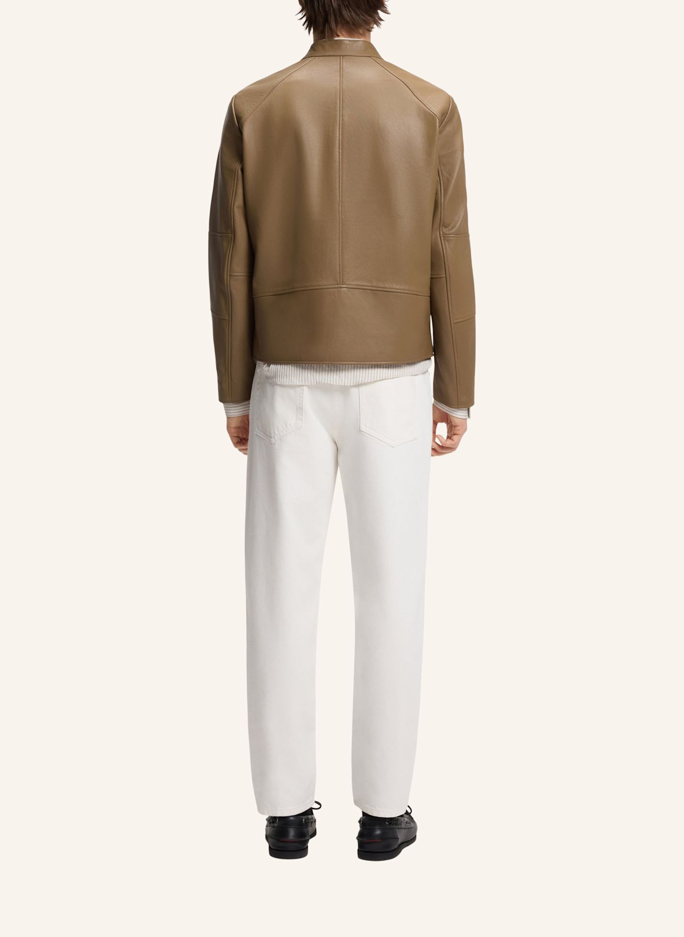 HUGO Lederjacke LIKOS Slim Fit: BEIGE
