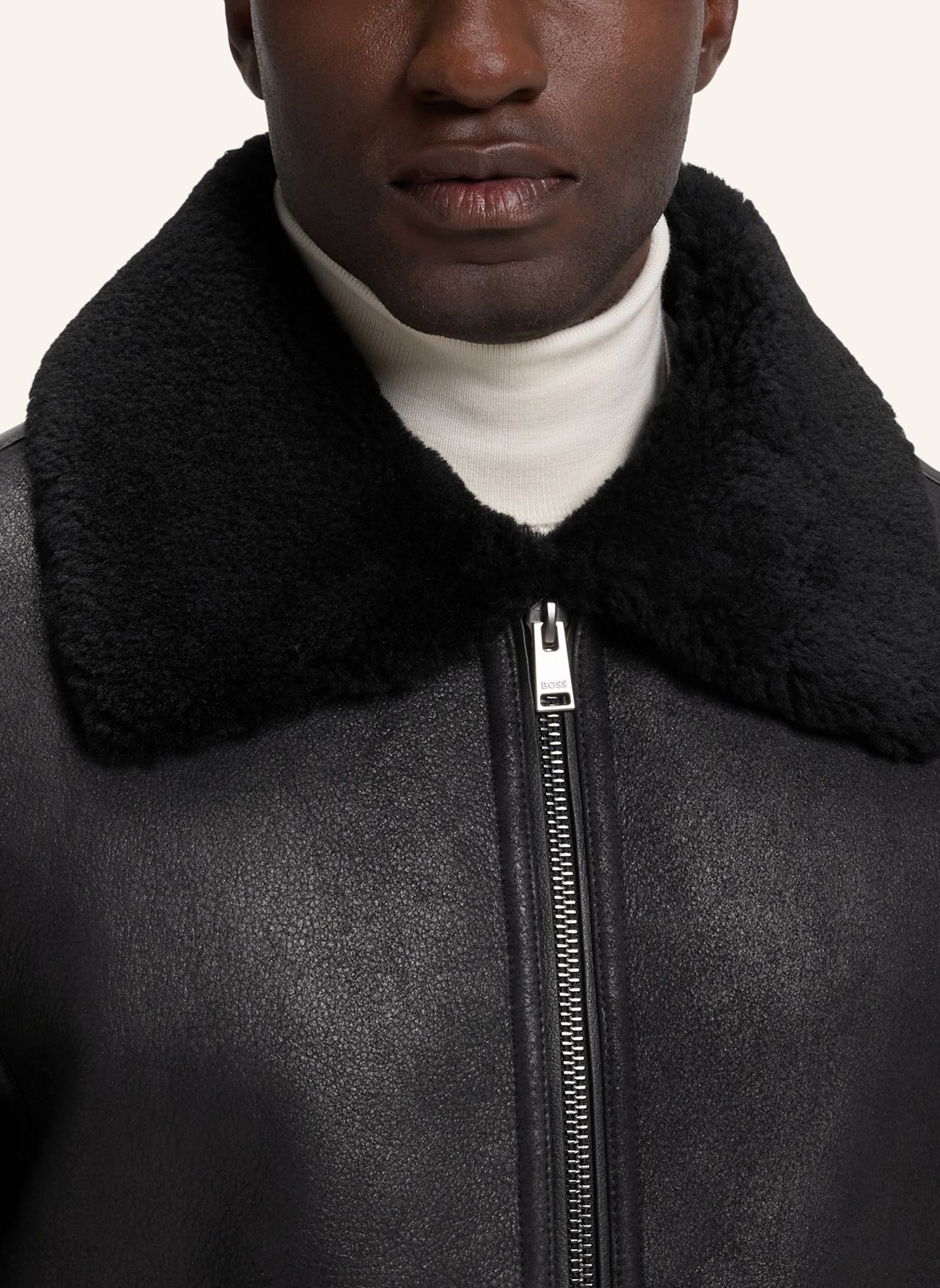 BOSS Lederjacke H-MORBIN: SCHWARZ