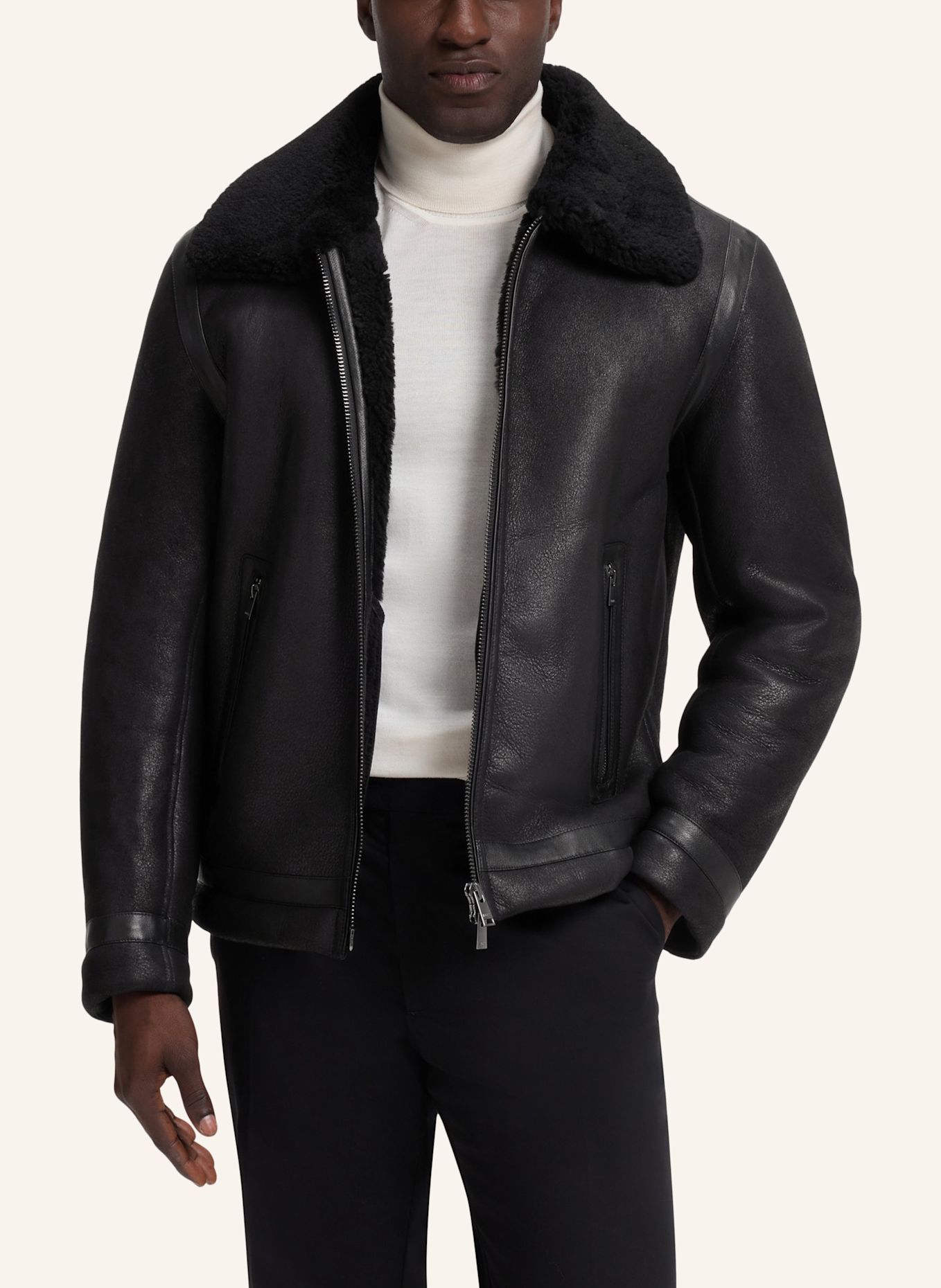 BOSS Lederjacke H-MORBIN: SCHWARZ