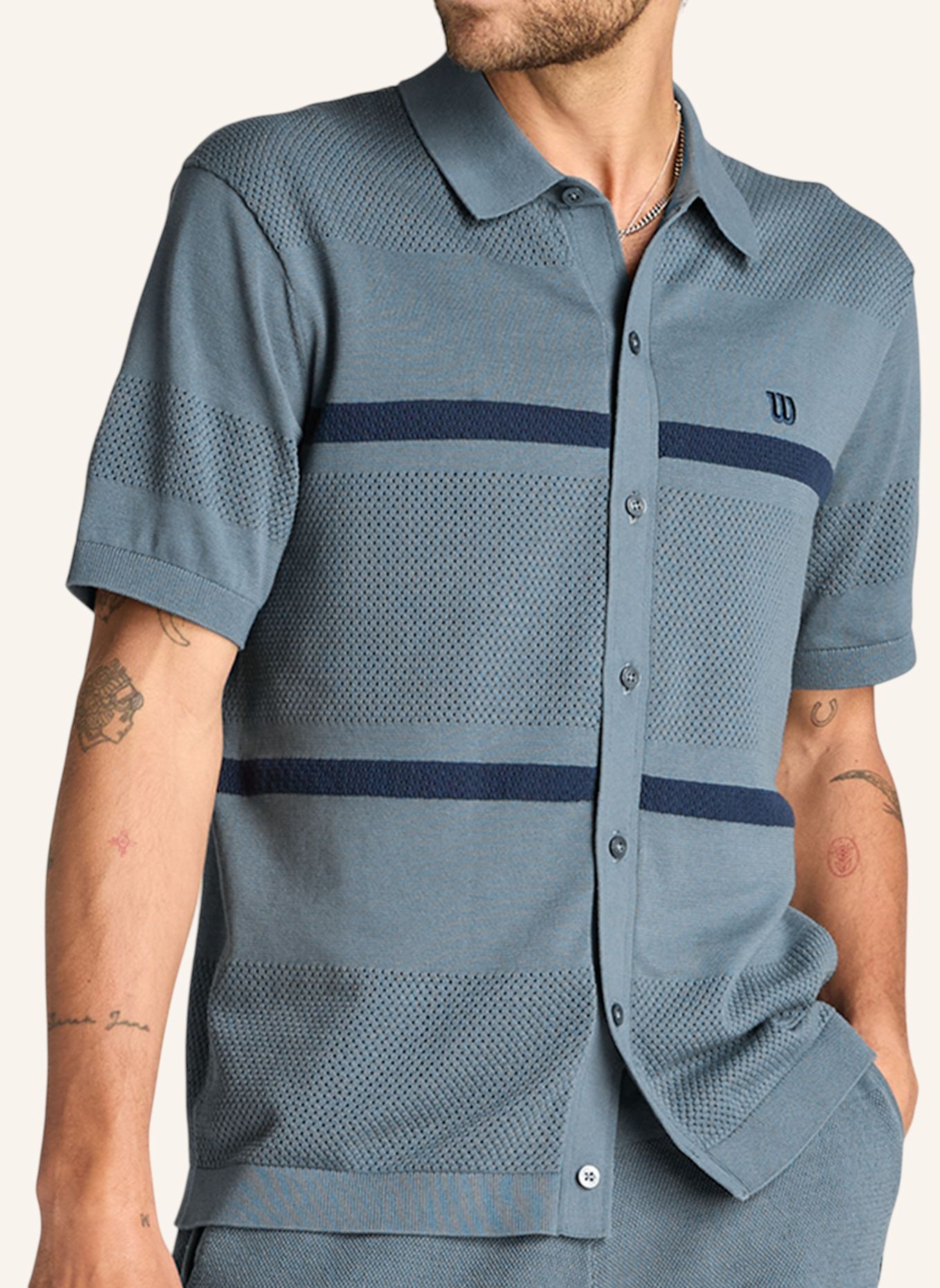 Wilson Poloshirt M LAFAYETTE PIQUE BUTTON UP POLO: HELLGRAU