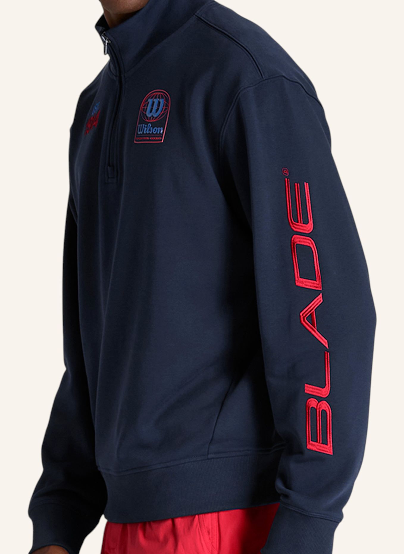 Wilson Sweatshirtjacke M PLAYSTATE HALF ZIP SWEATSHIRT: ROT / BLAU