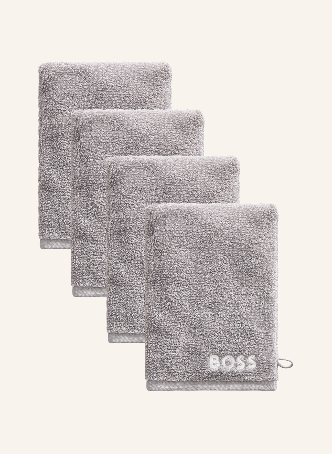 BOSS 4er-Set Waschhandschuhe 4ER-SET WASCHHANDSCHUHE, Farbe: HELLGRAU (Bild 1)