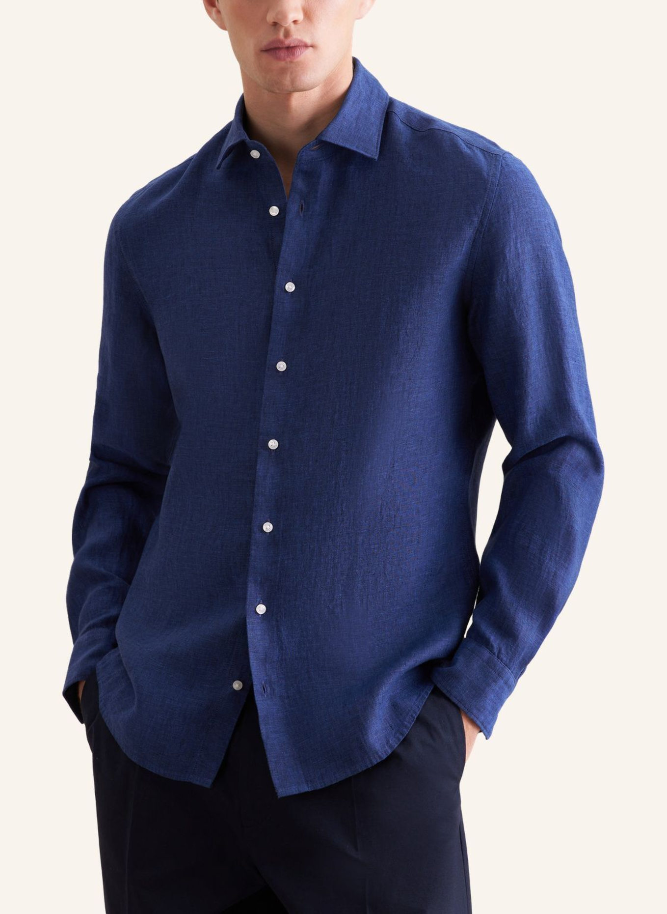 seidensticker Leinenhemd Slim Fit: DUNKELBLAU