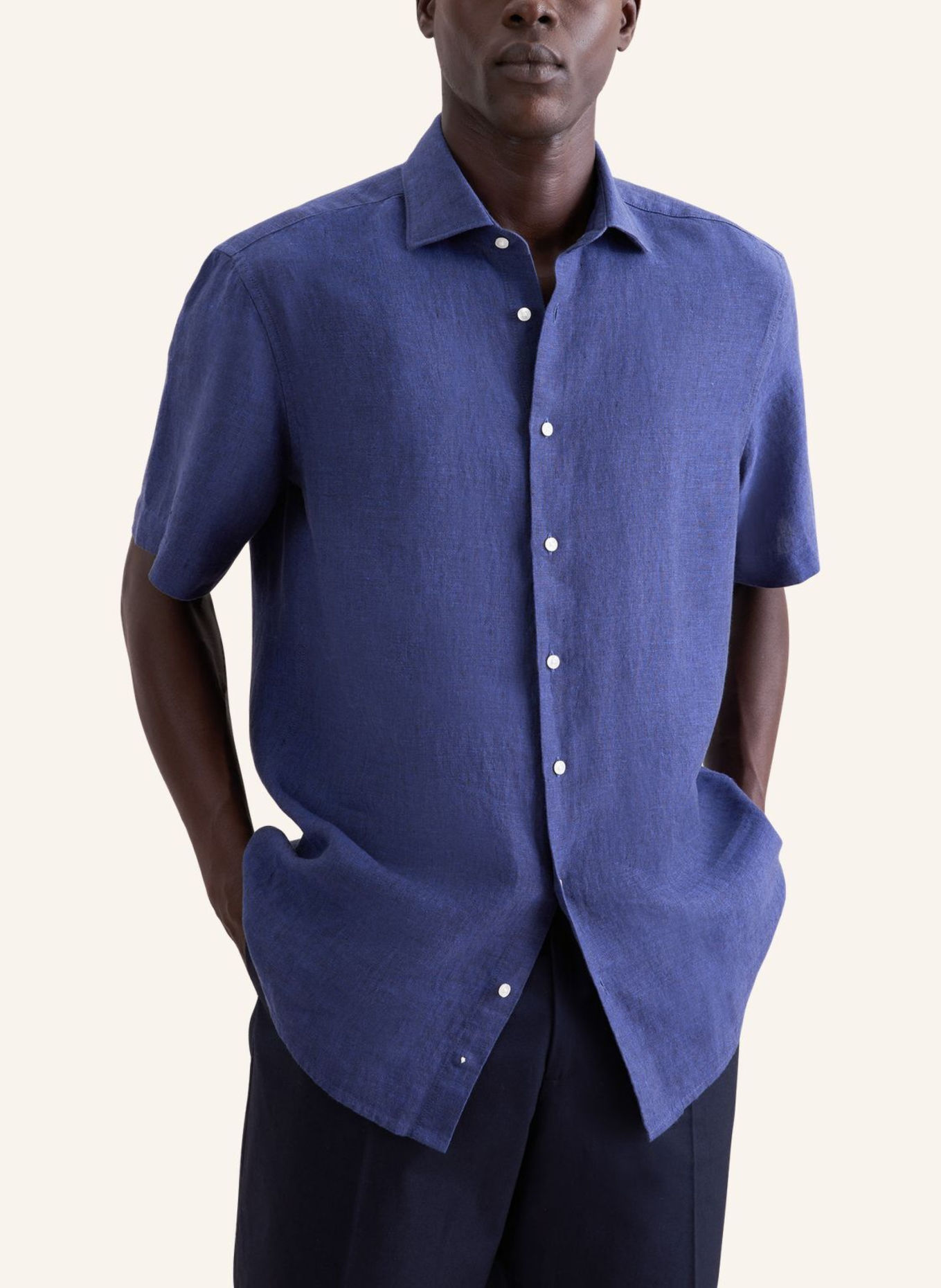 seidensticker Regular-Fit Linen Shirt: DARK BLUE