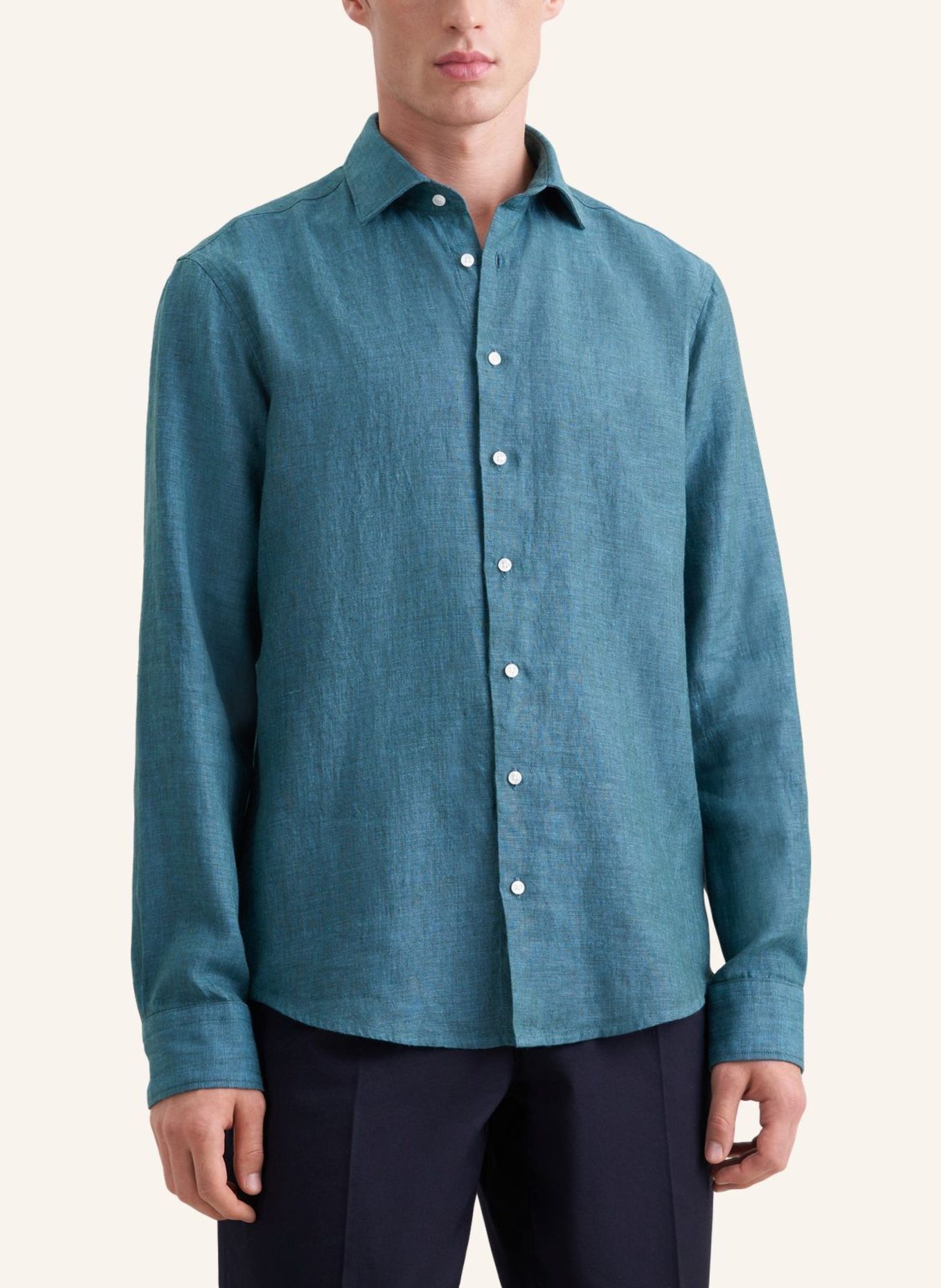 seidensticker Linnen overhemd met normale pasvorm: TURQUOISE