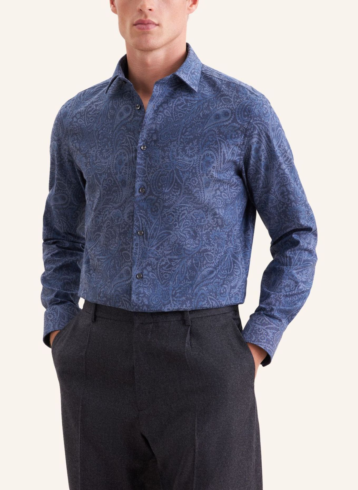 seidensticker Flanellen overhemd Shaped Fit: DONKERBLAUW