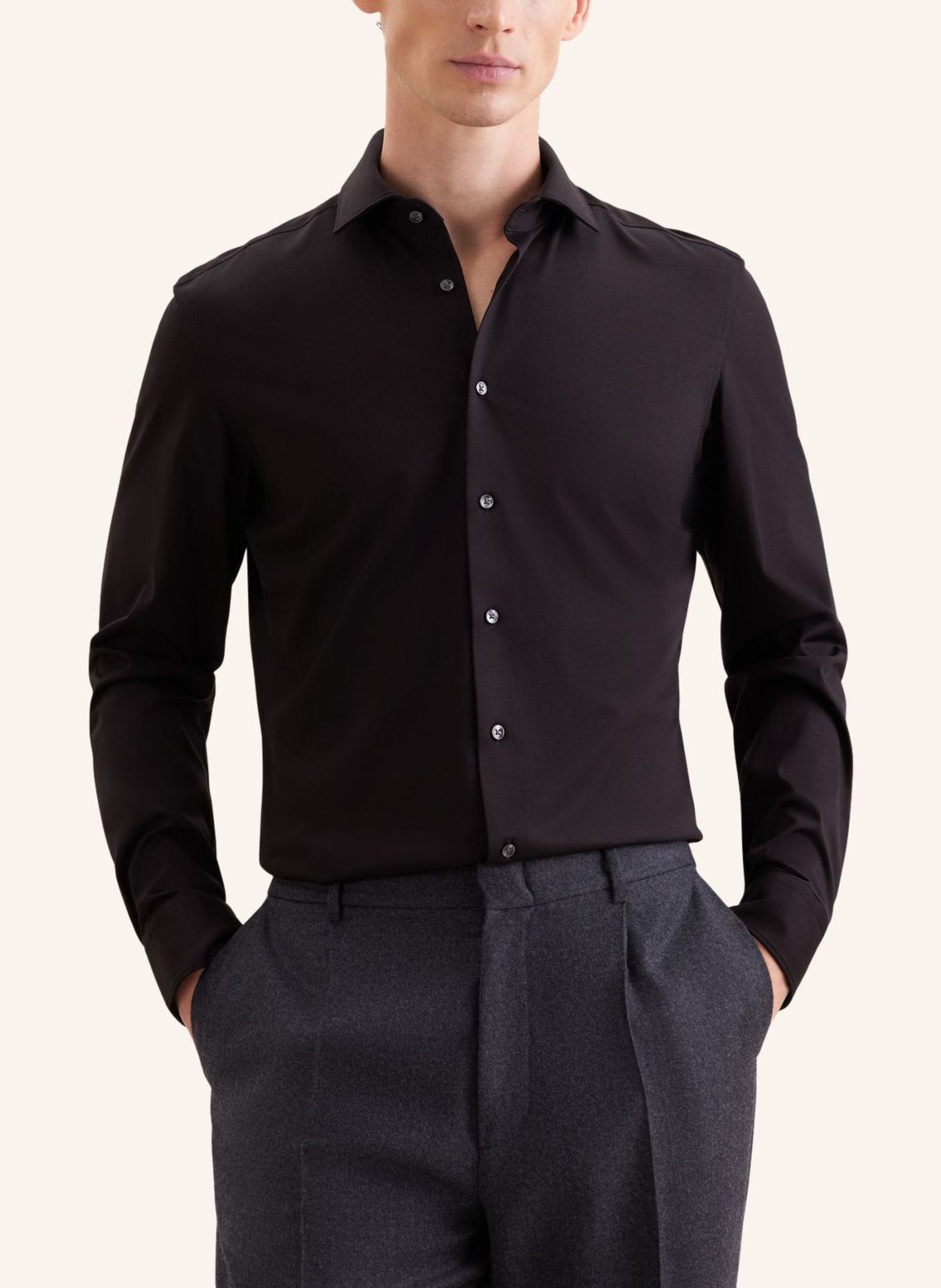 seidensticker Koszula dżersejowa o kroju slim fit: CZARNY
