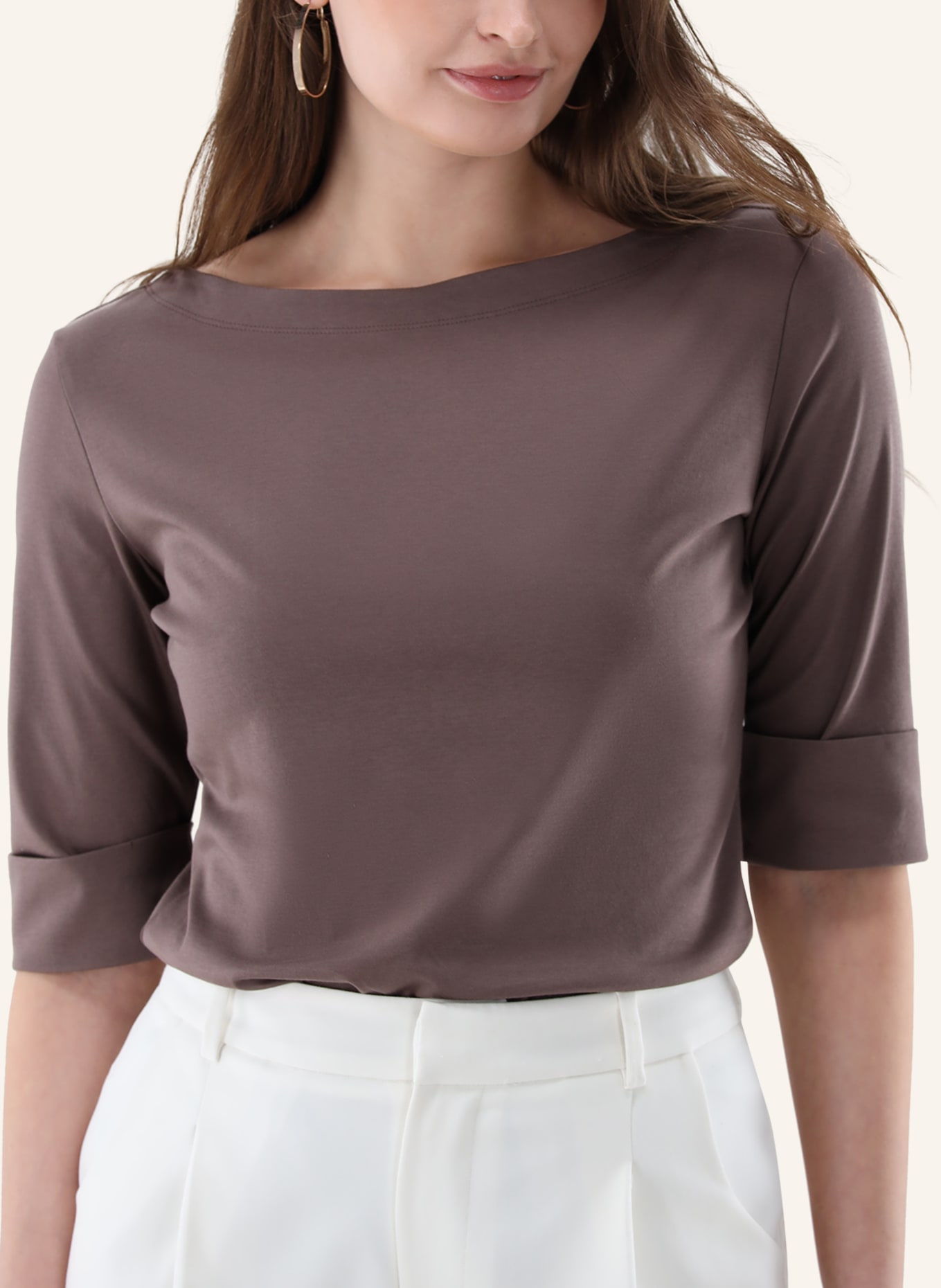 van Laack Bluse Slim Fit: BEIGE/ BRAUN