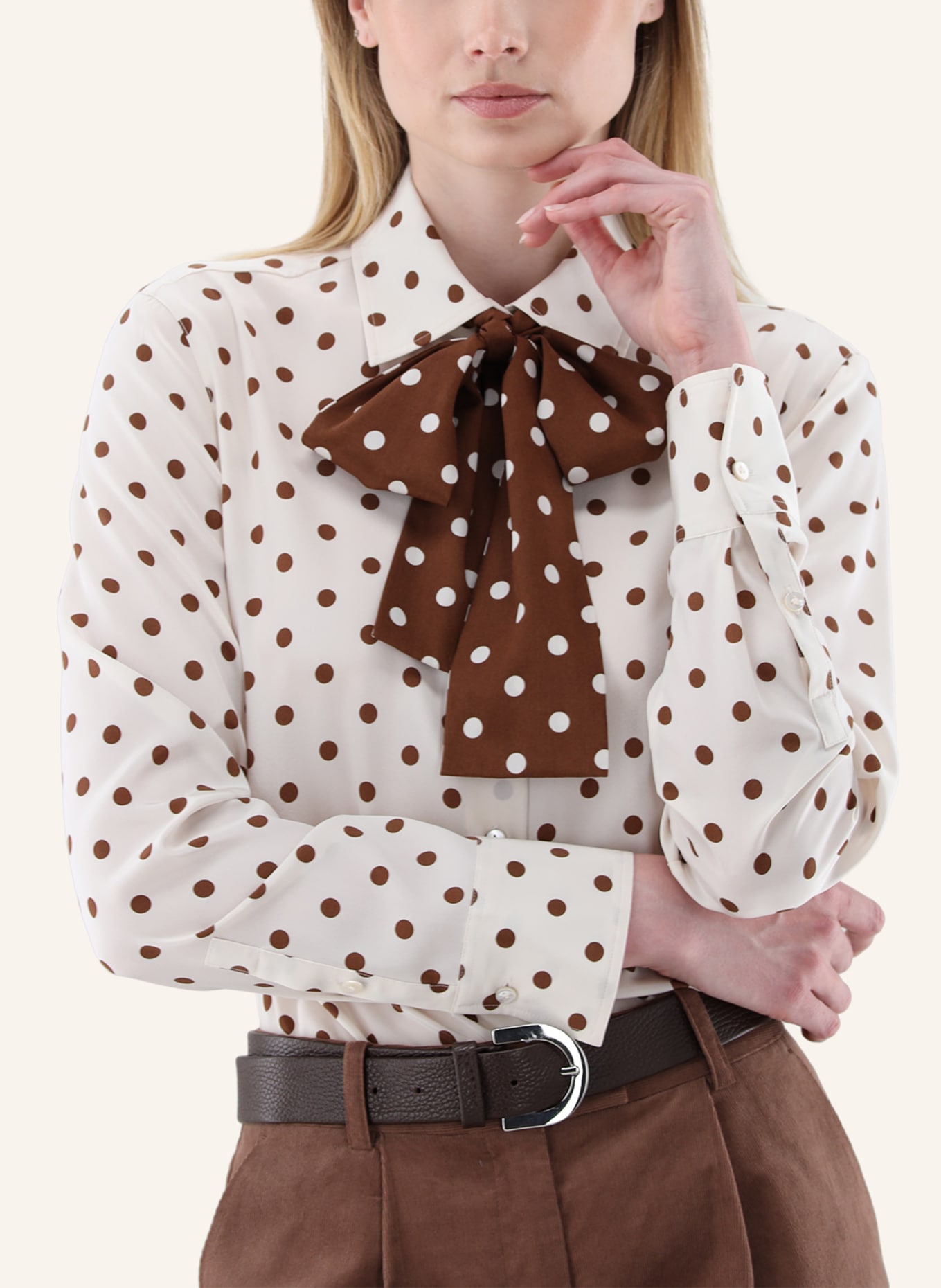 van Laack Modern Fit Blouse: CREAM/ BROWN