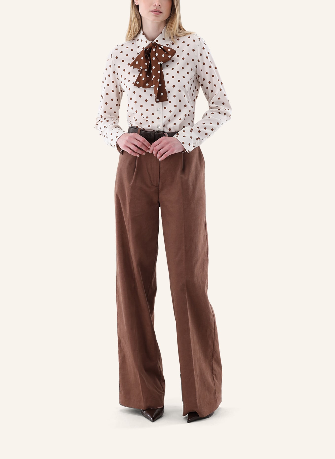 van Laack Modern Fit Blouse: CREAM/ BROWN
