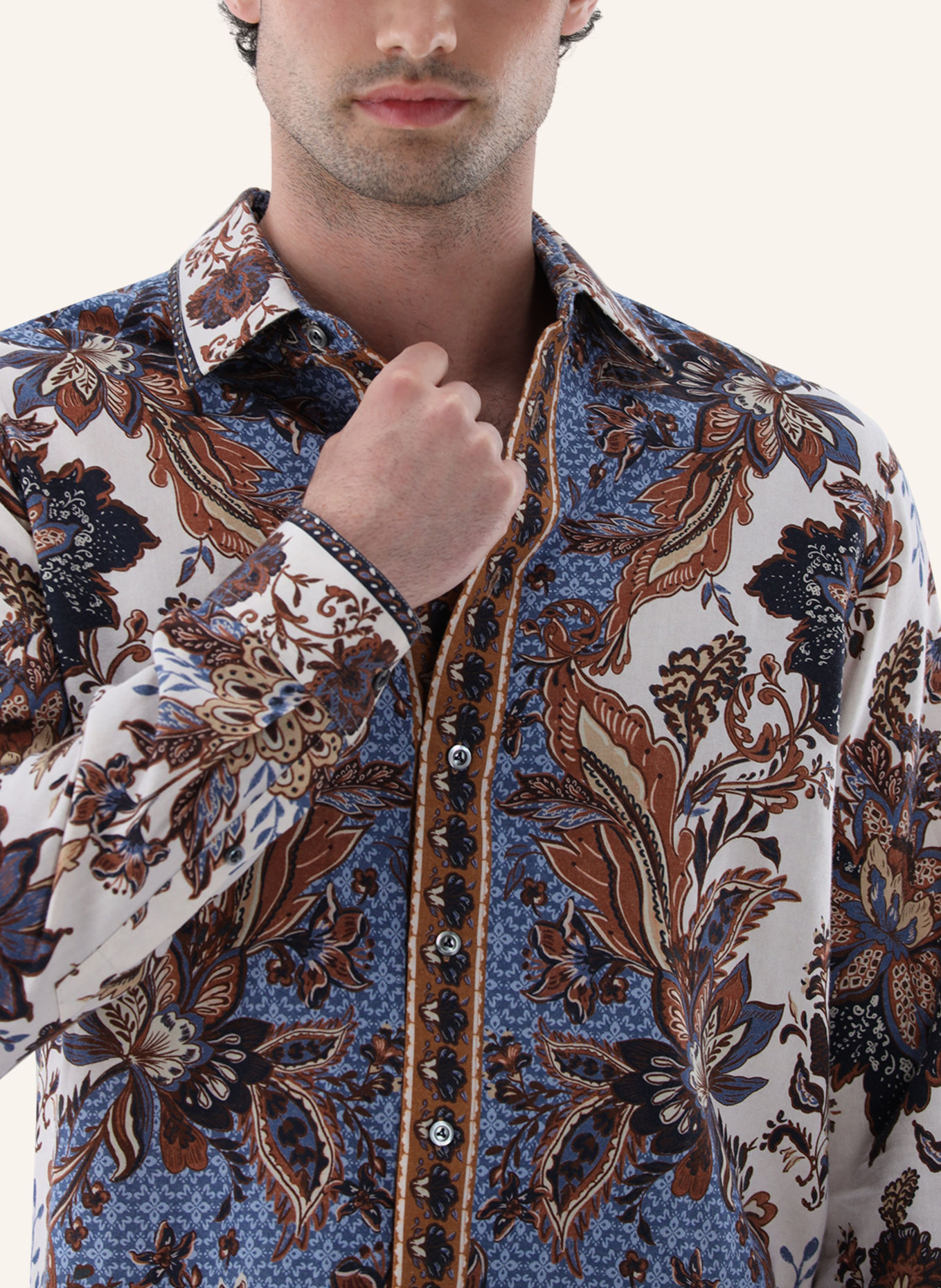 van Laack Overhemd, slim fit: BEIGE / BRUIN
