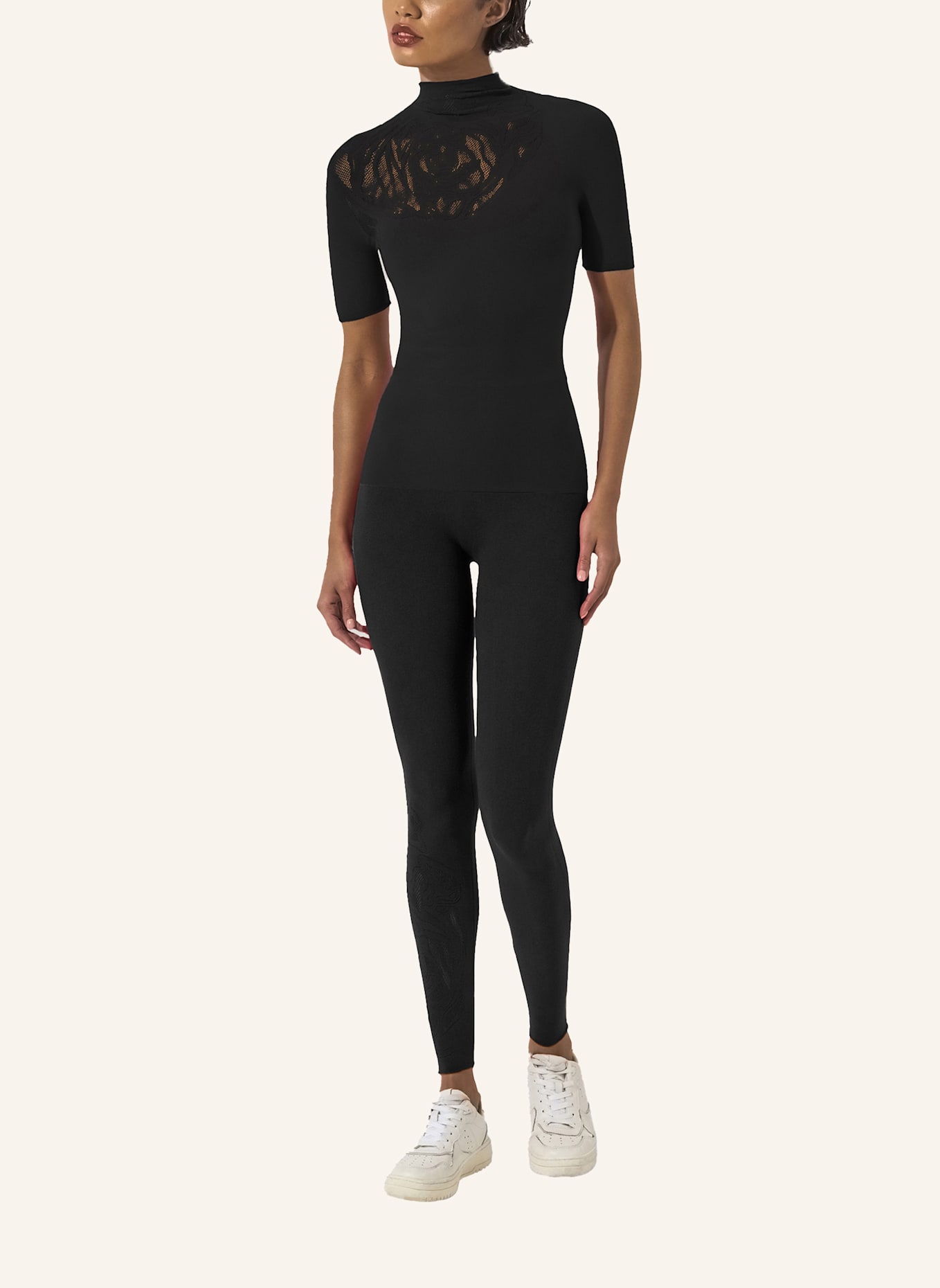 Wolford T-Shirt ROSE NET TOP SHORT SLEEVES: SCHWARZ