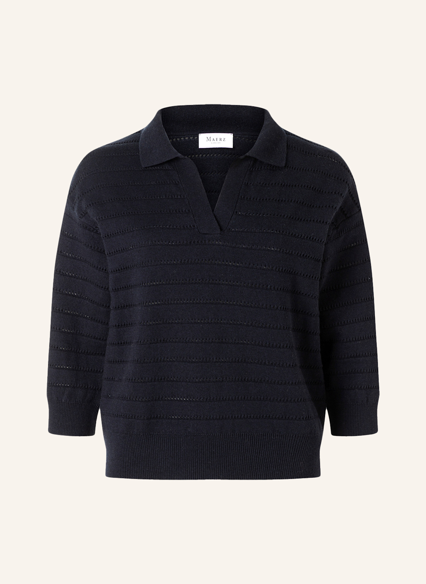 MAERZ MUENCHEN Strick-Poloshirt mit 3/4-Arm: BLAU