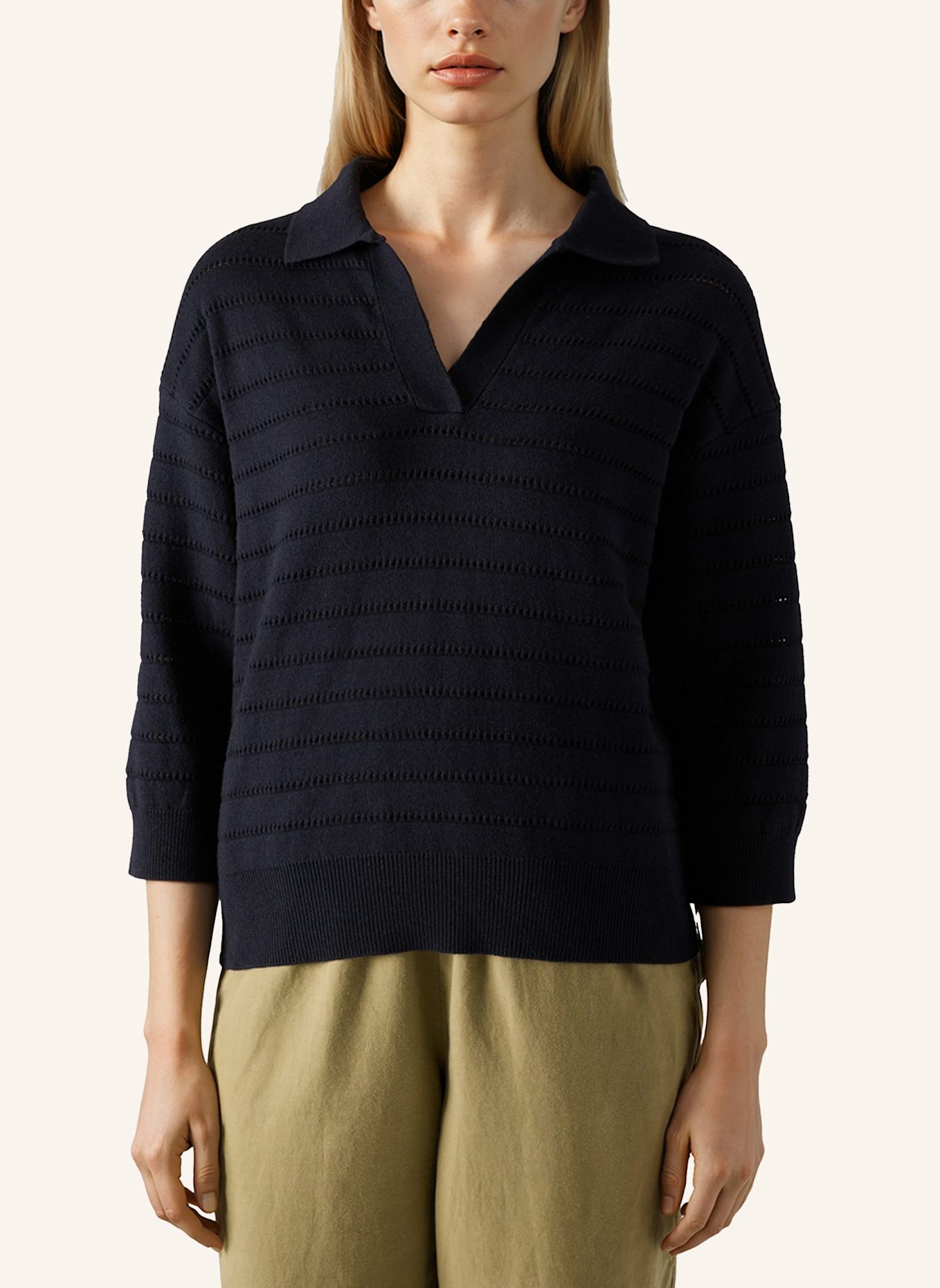 MAERZ MUENCHEN Strick-Poloshirt mit 3/4-Arm: BLAU