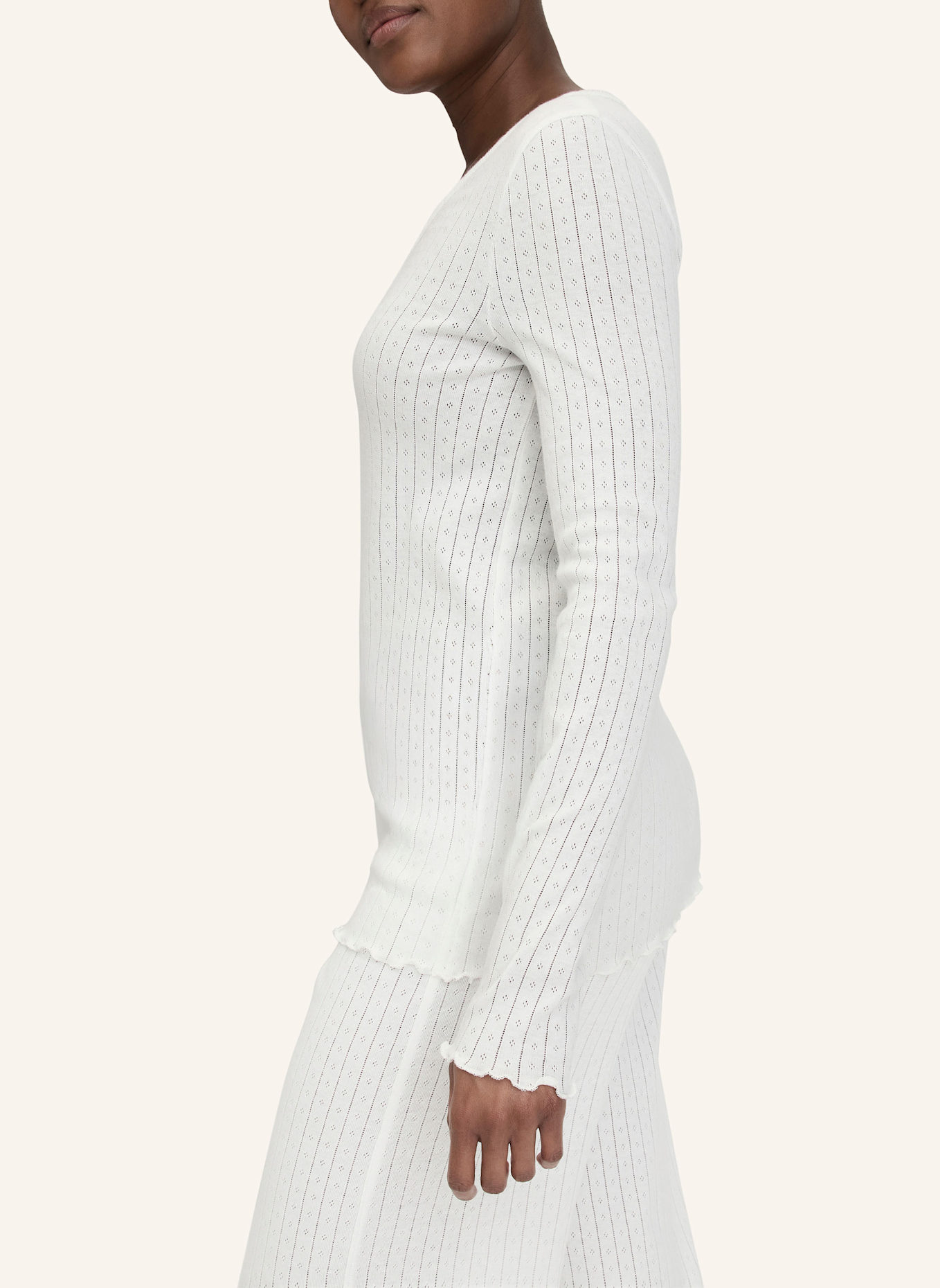 hessnatur Pointelle Henley Schlafshirt: WEISS