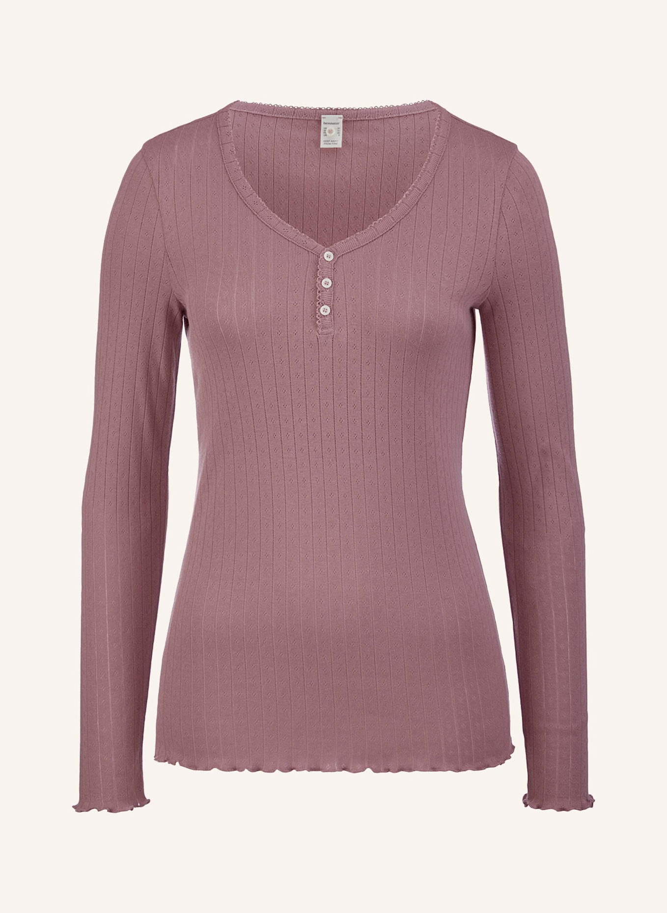 hessnatur Pointelle Henley Schlafshirt: ROSA