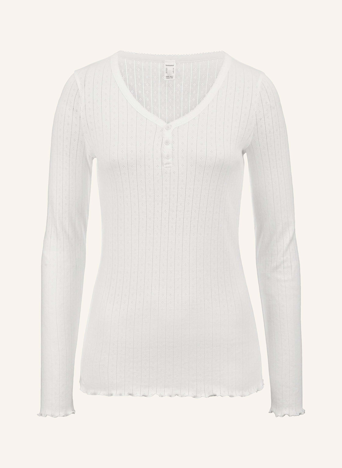 hessnatur Pointelle Henley Schlafshirt: WEISS